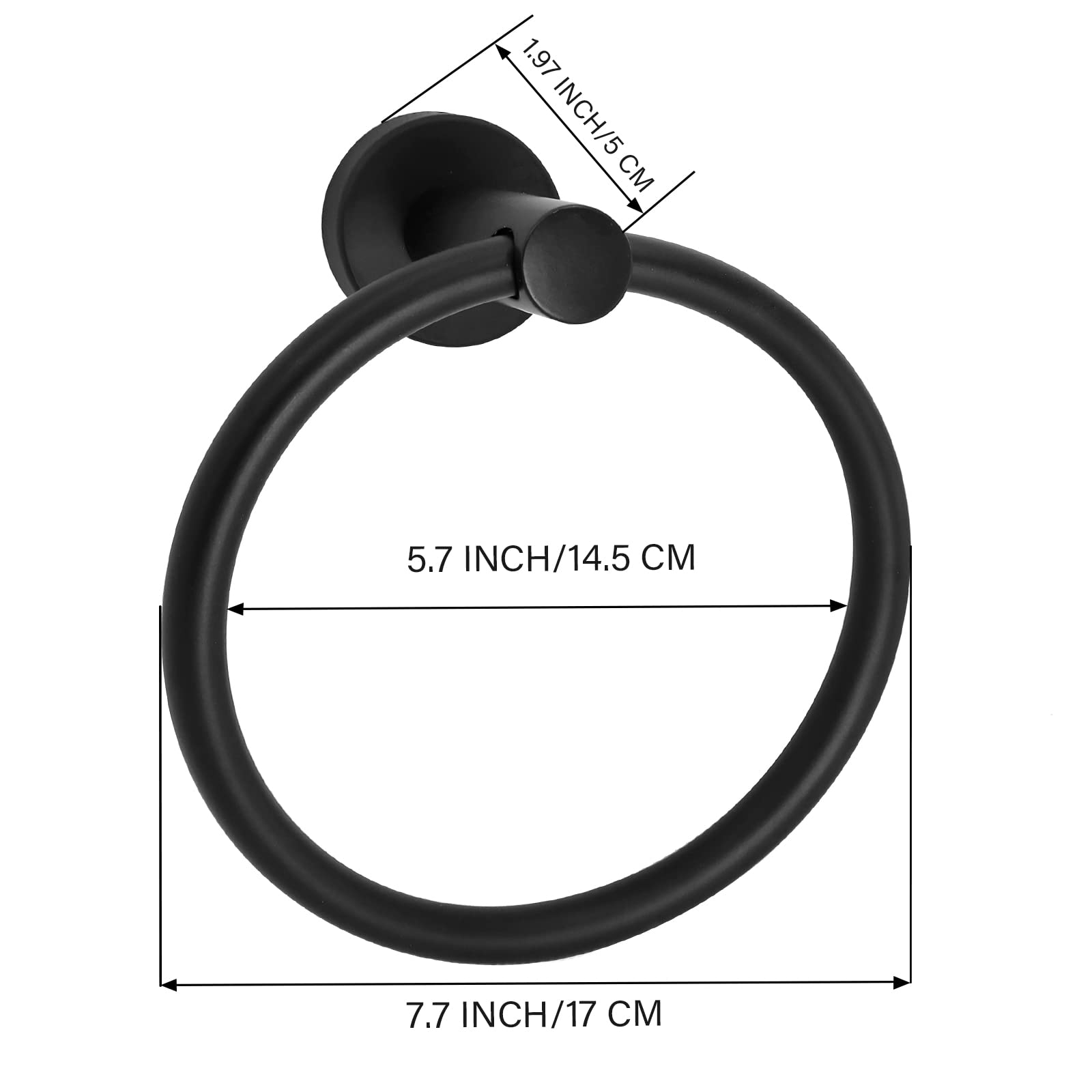 Stainless Steel Wall Mounted Towel Ring Holder - 304 SUS Black Bathroom Towel Hanger for Hand & Face Towels | Durable Round Towel Rack for Bathroom, Kitchen & Laundry Room Organization