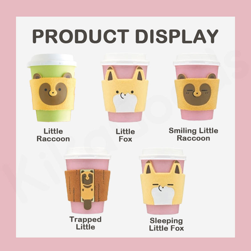 KITAN CLUB Little Fox & Raccoon Character Cup Sleeve - Cute Kawaii Gacha Collectible for Coffee Cups & Bubble Tea | Perfect Gift for Anime Fans & Drink Lovers