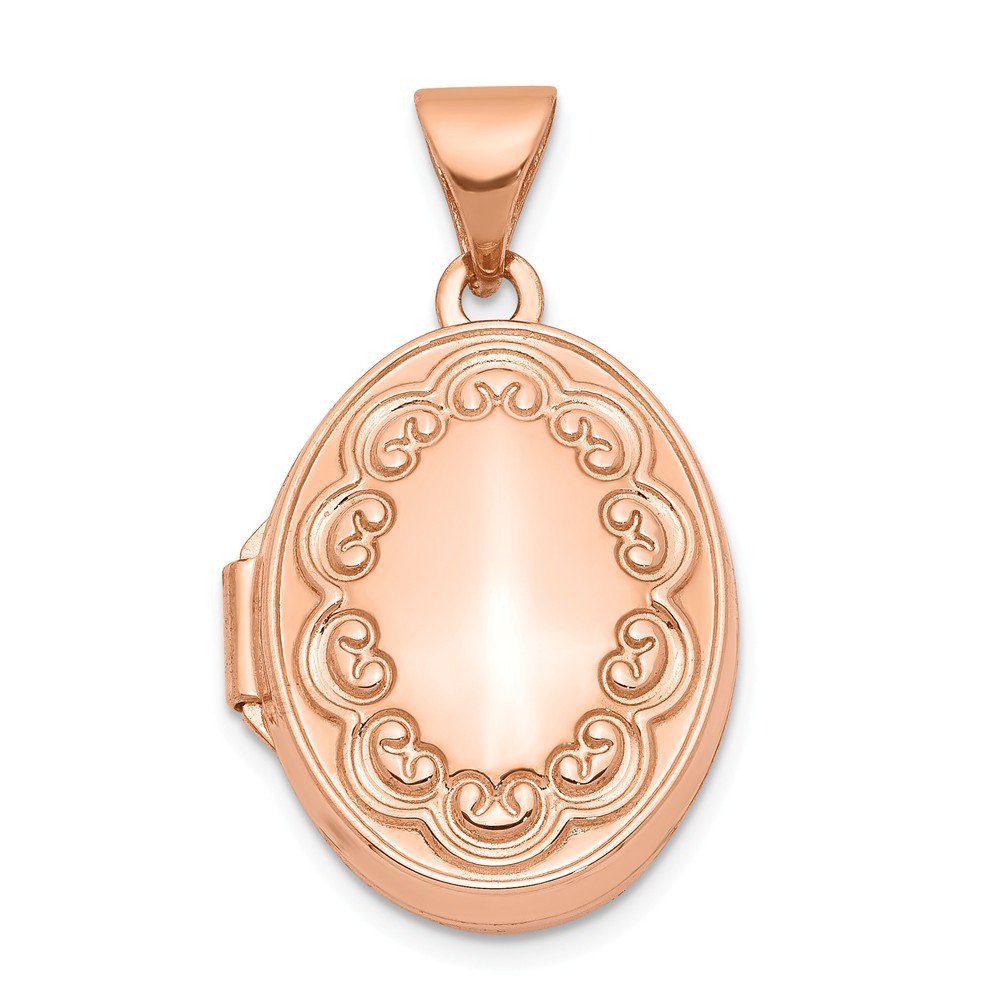 14K Rose Gold 17mm Scroll Oval Locket Pendant - Elegant Jewelry Gift for Women, Perfect for Engagements, Anniversaries & Special Occasions