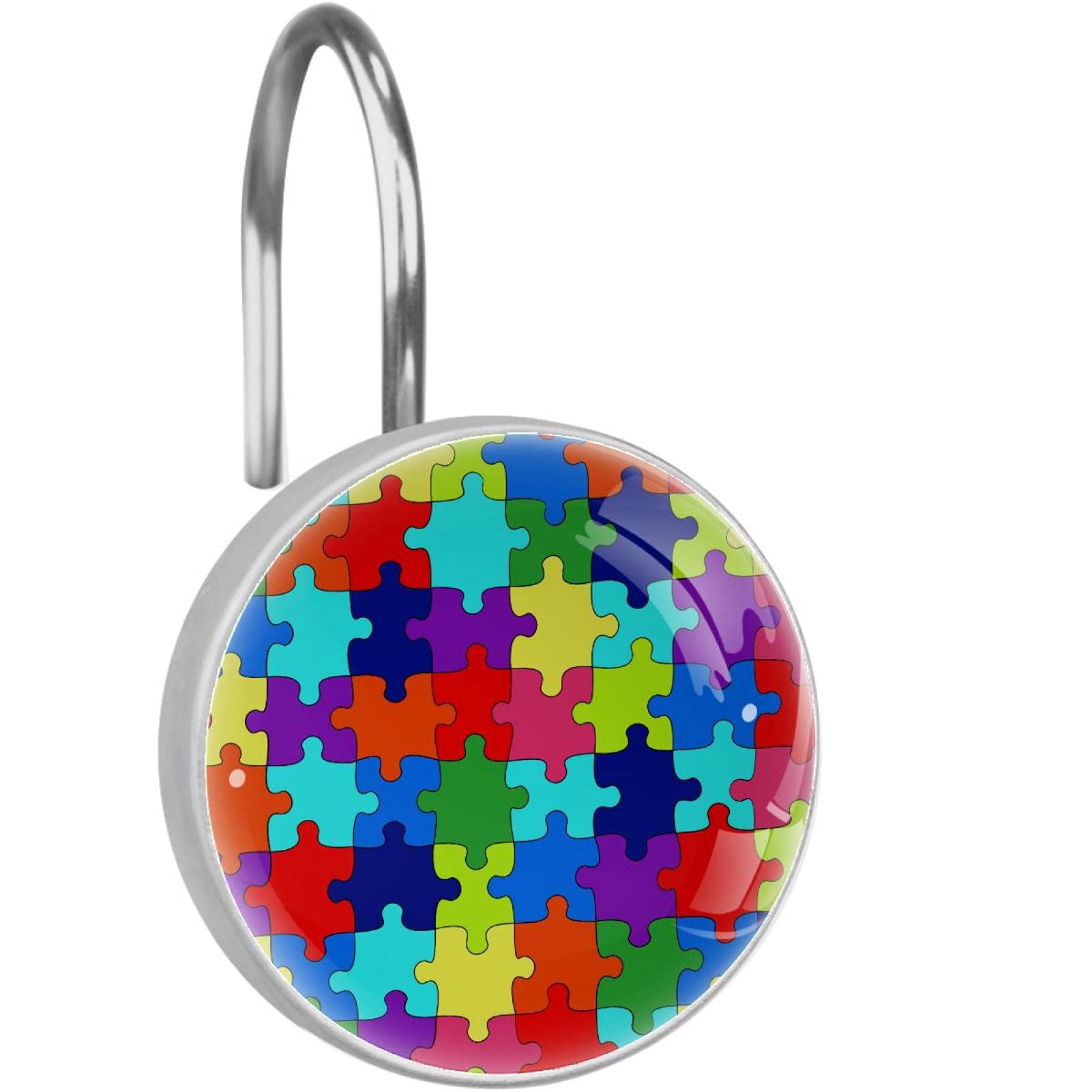 Colorful Cartoon Puzzle Print Decorative Hooks - 12 Pack for Coats, Towels & Shower Curtains - Fun Bathroom & Bedroom Organization Solution