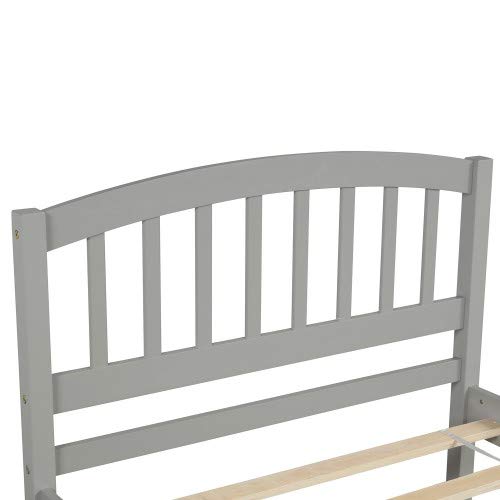Twin Size Wooden Platform Bed Frame with Trundle - Solid Wood Support, Modern Gray Finish | Perfect for Small Bedrooms, Guest Rooms & Kids' Rooms