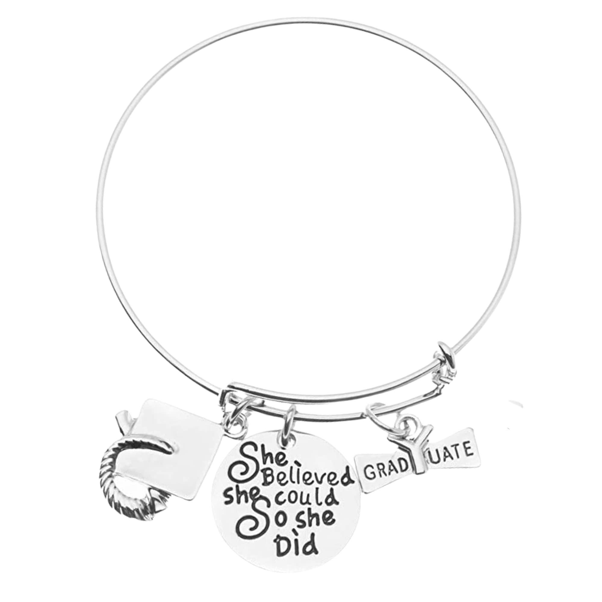 Graduation Bangle Bracelet - Inspirational 'She Believed She Could So She Did' Graduation Gift for Women, Class of 2020 & 2024 - Perfect Graduation Present for High School & College Graduates - Ideal for Commencement Ceremonies, Graduation Parties & Achievement Celebrations