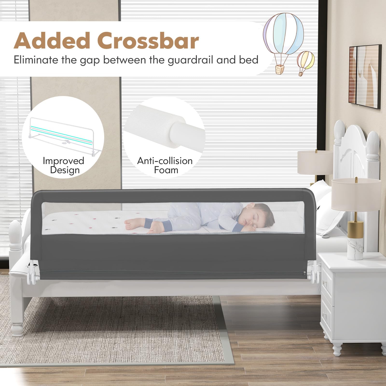 Costzon 2-Pack Extra Long Swing Down Bed Rails for Toddlers - 71-Inch Safety Bed Guards with Straps for Convertible Crib, Twin, Full, Queen & King Size Beds - Foldable Baby Bed Rail for Kids (Gray) | Perfect for Toddler Transition, Child Safety & Peace of Mind