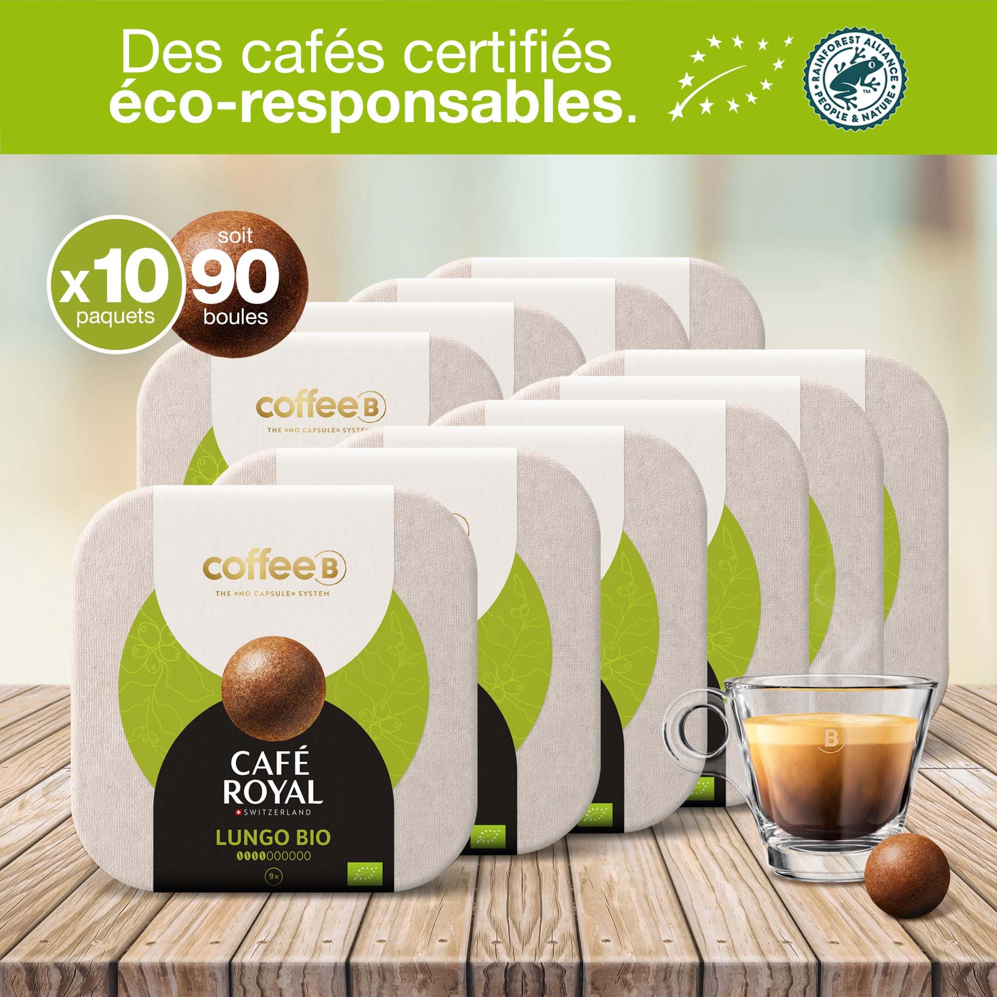 90 Premium Lungo Bio Coffee Balls - 100% Compostable & Eco-Friendly - Compatible with Café Royal Coffee Machine - Perfect for Home, Office & Sustainable Coffee Lovers