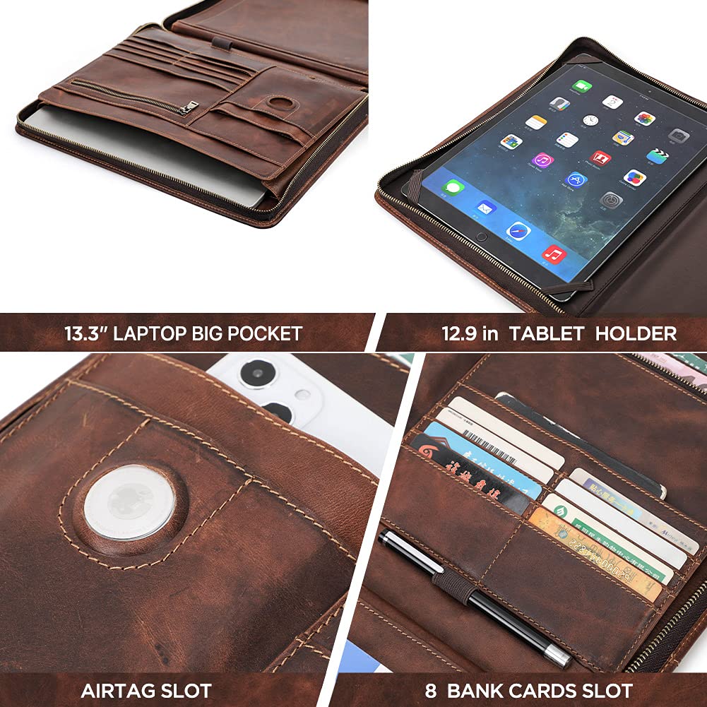 Premium Genuine Leather Travel Portfolio for iPad Pro 12.9