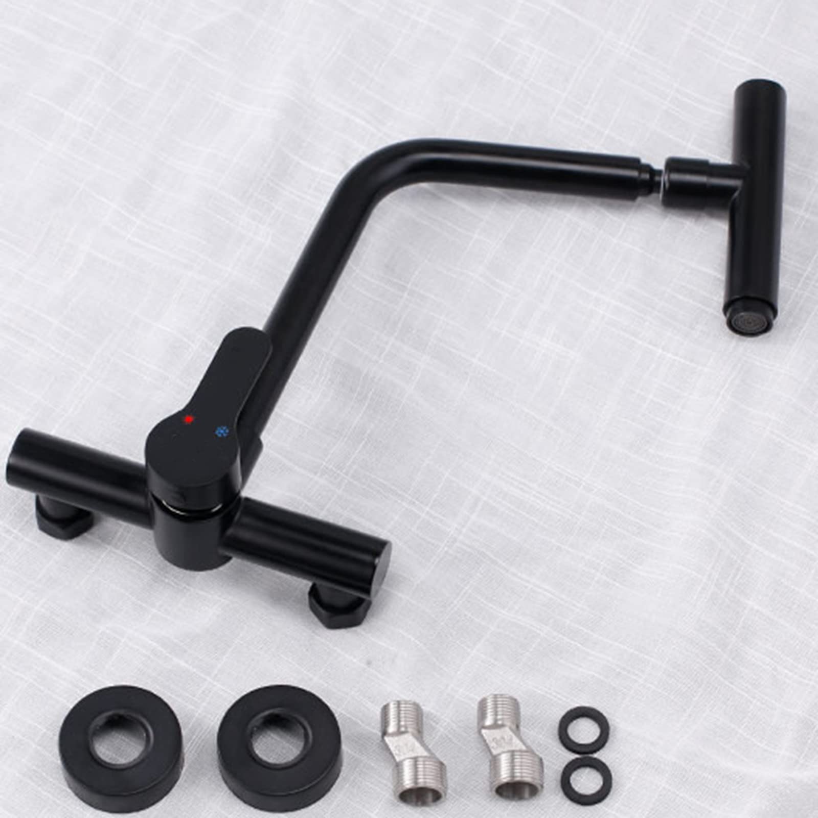 Wall Mounted Black Stainless Steel Kitchen Sink Faucet - Hot & Cold Water Rotating Sprayer for Modern Farmhouse, RV, and Commercial Use