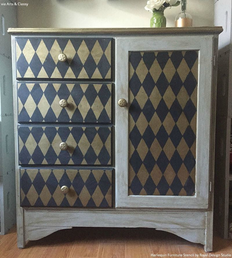 Harlequin Furniture Stencil - Reusable DIY Painting Template for Wood, Metal & Fabric - Perfect for Home Decor, Crafts & Upcycling Projects