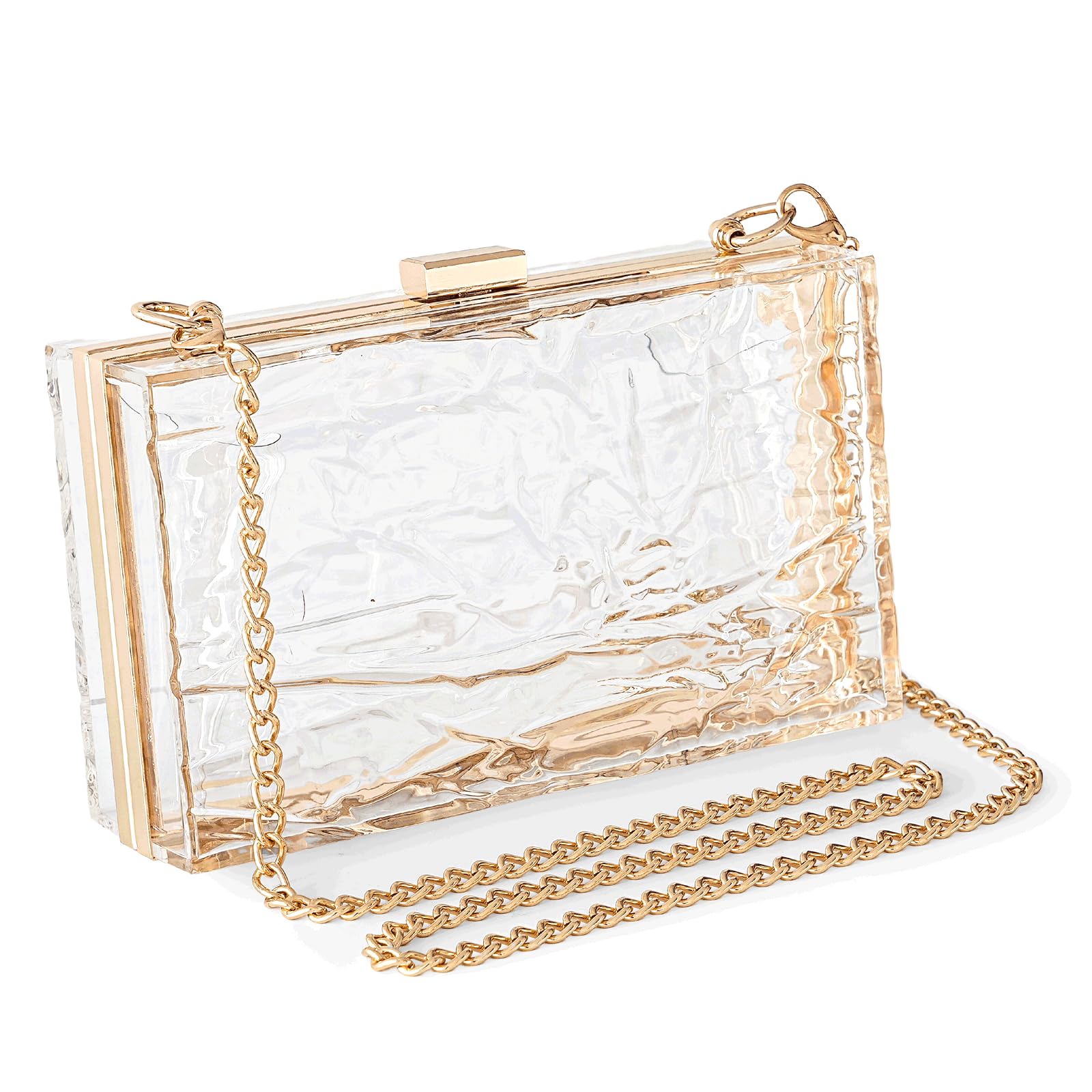 WJCD Women's Clear Acrylic Clutch Purse - Vintage Ripple Design Evening Bag for Banquet, Party, Wedding & Special Occasions