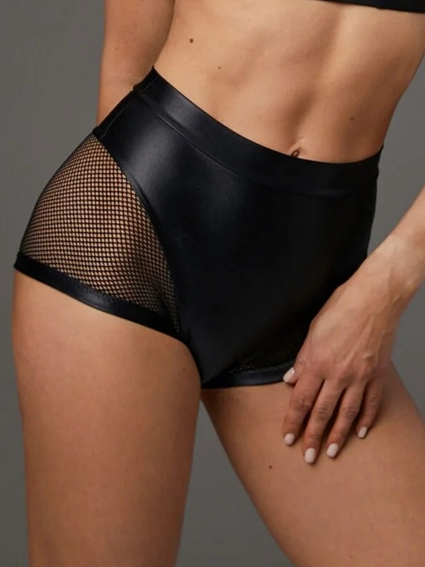 ZASUWA Women's Sexy Faux Leather Fishnet Micro Shorts - Clubwear, Night Out, Cosplay & Costume Party Outfit