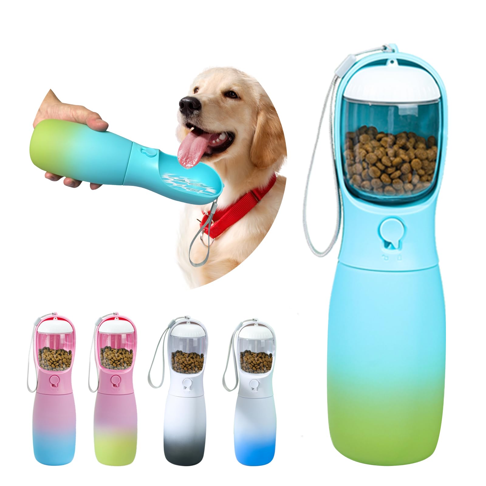 Portable Dog Water Bottle with Food-Grade Bowl - 19Oz Travel Water Dispenser for Small, Medium & Large Dogs - Outdoor Essentials for Hiking, Walking & Travel - Trendy Blue & Green Dog Accessories - Perfect Gift for Pet Lovers
