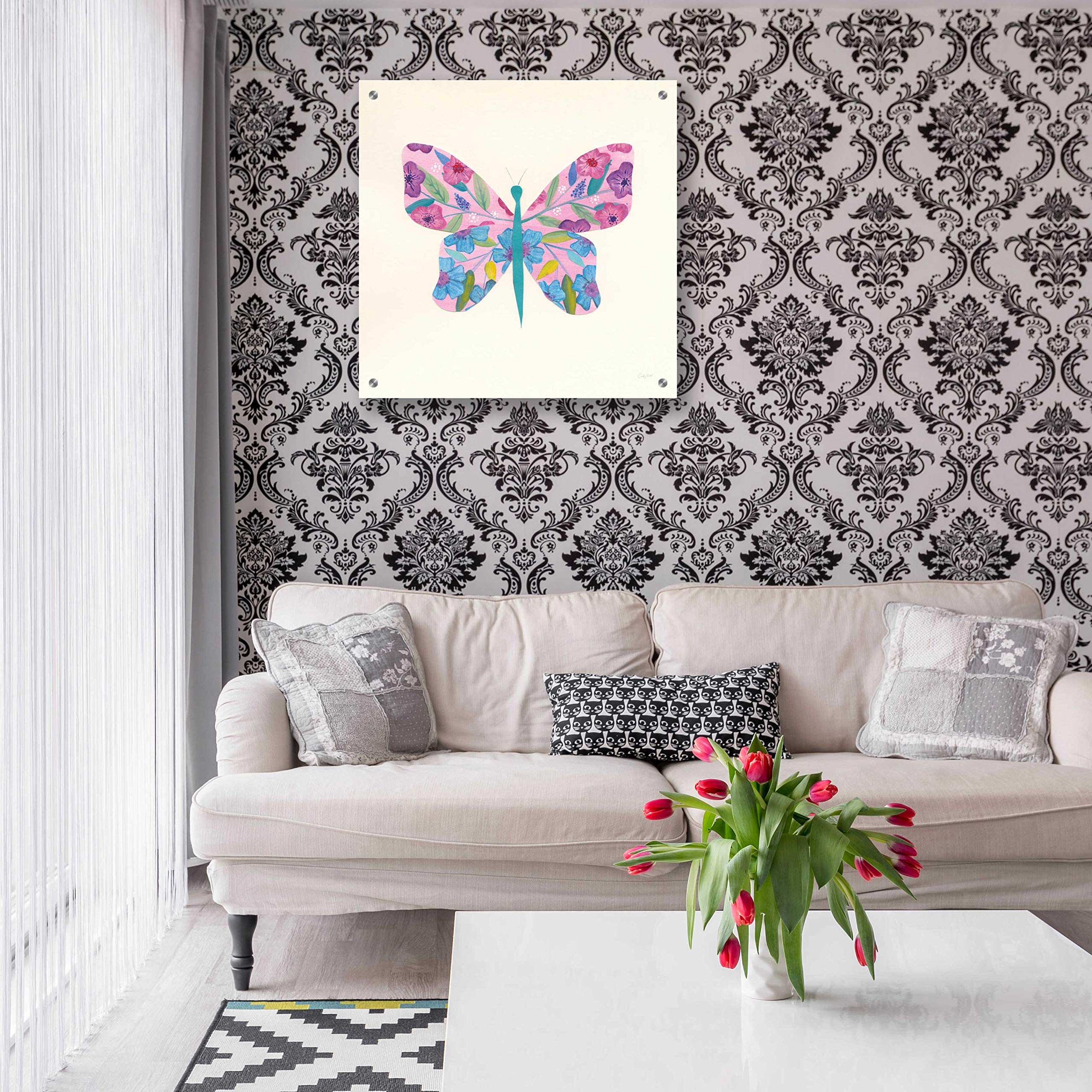 Epic Art 'Butterfly Garden II' by Courtney Prahl - 24x24 Inch Acrylic Glass Wall Decor - Vibrant Butterfly Painting for Living Room, Bedroom & Office Decor