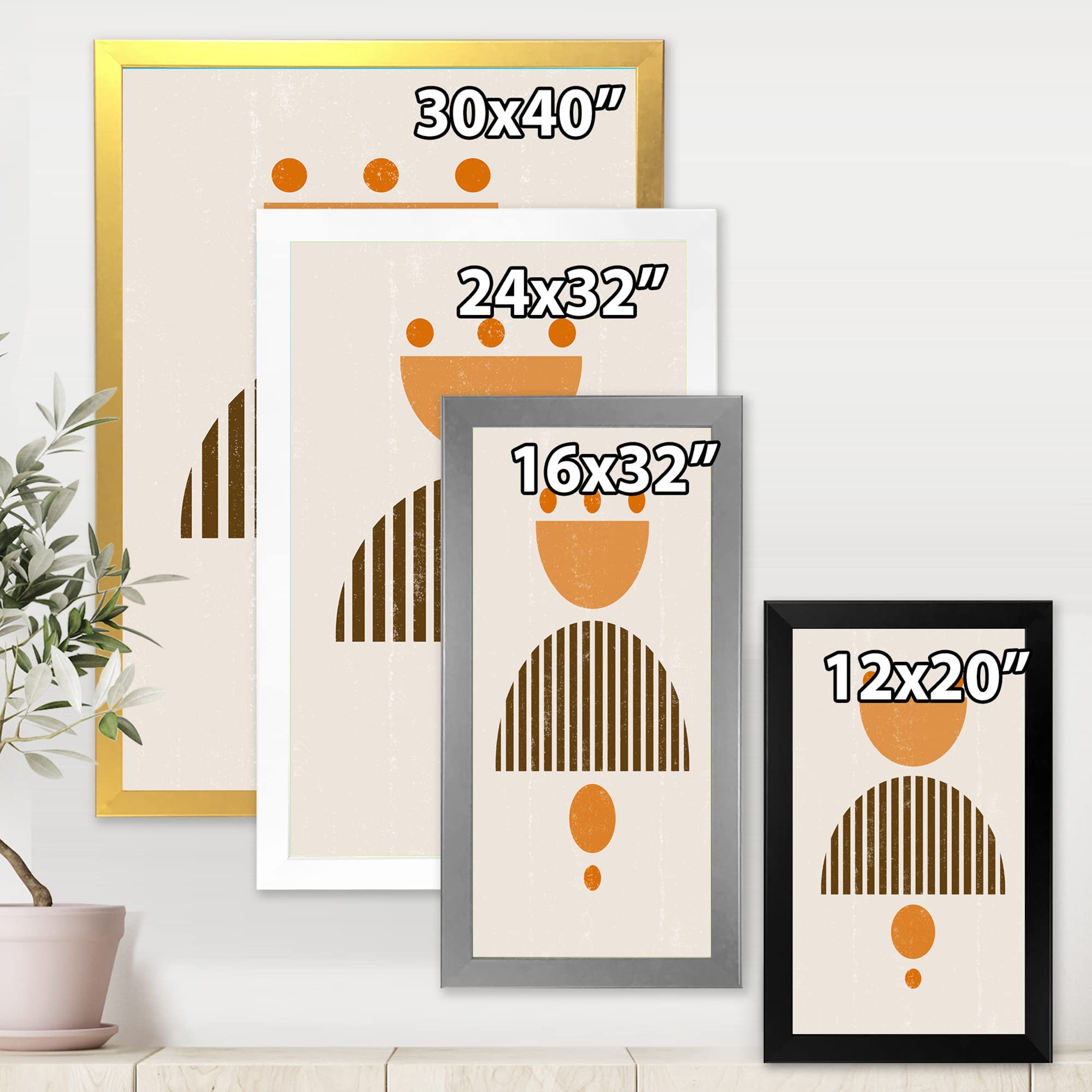 Abstract Minimal Sun and Moon Wall Art in Earth Tones - Modern Framed Canvas Print for Living Room, Bedroom & Office Decor