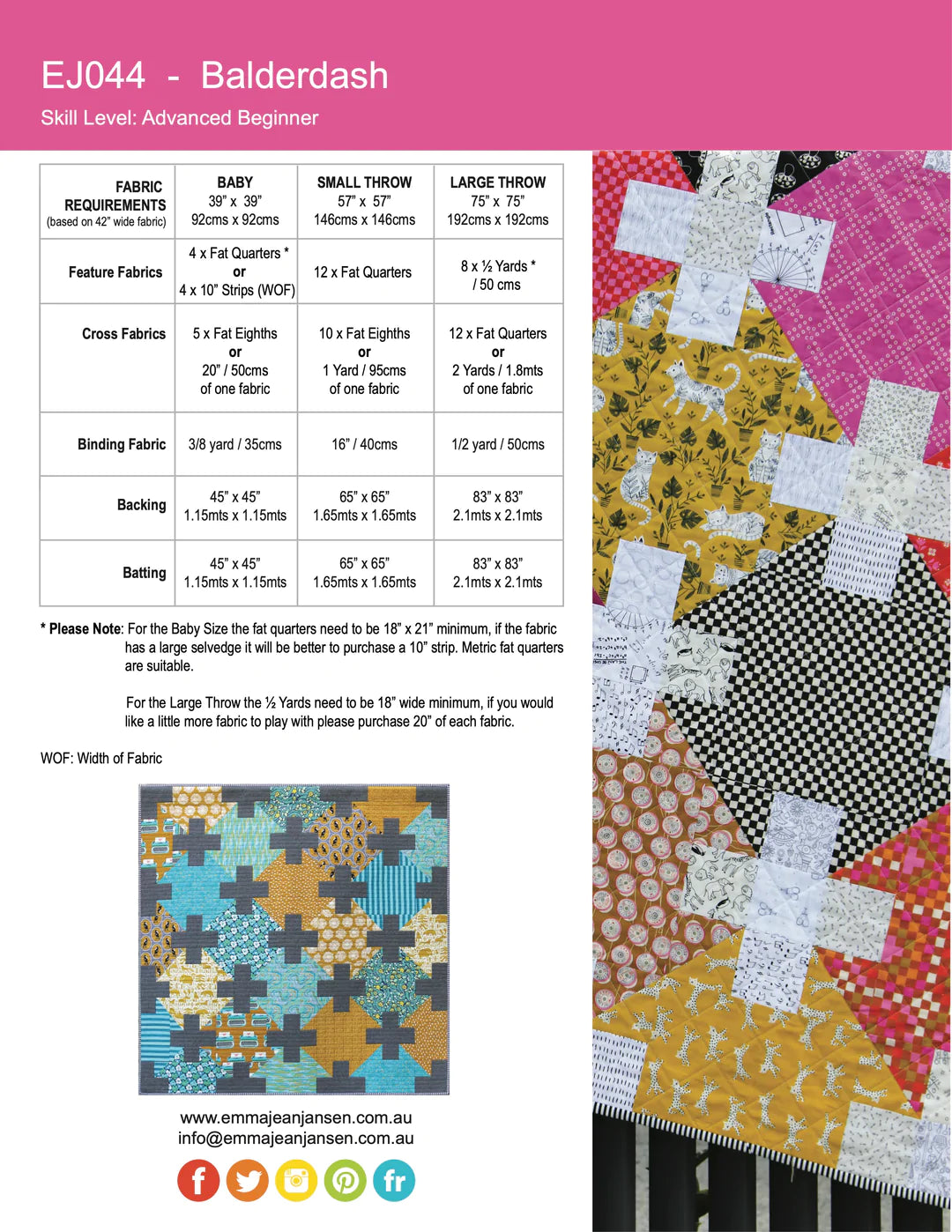 Balderdash Quilt Pattern by Emma Jean Jansen - DIY Quilting Kit for Beginners & Advanced Sewers - Perfect for Home Decor, Baby Blankets & Handmade Gifts