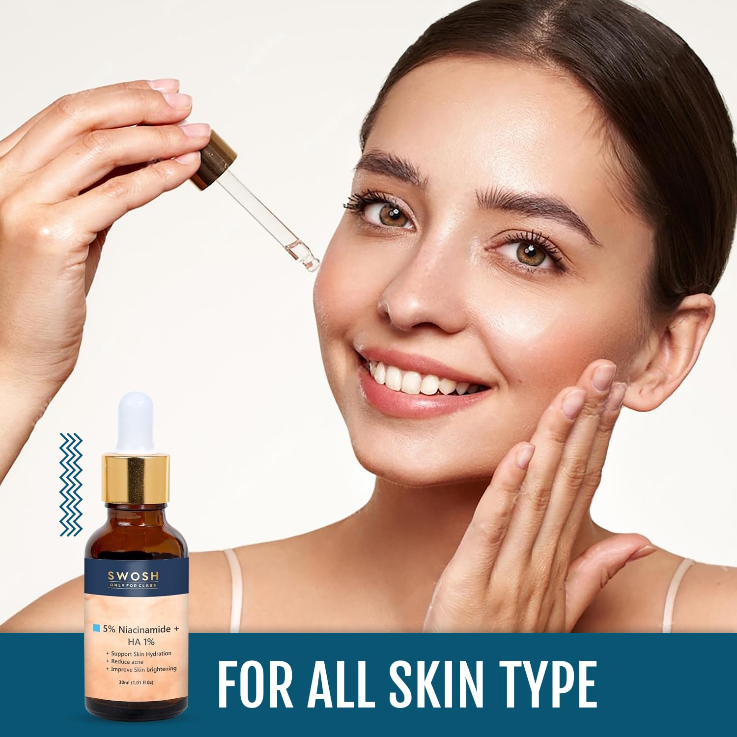 SWOSH 5% Niacinamide + 1% Hyaluronic Acid Face Serum (30ml) - Anti-Acne Treatment for Oily & Pimple-Prone Skin | Brightening, Moisturizing & Hydrating Formula | Perfect for Daily Skincare Routine & Blemish Control
