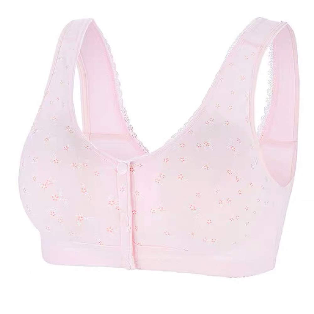 Comfortable Cotton Wireless Front Closure Bras for Elderly Women - Soft Cup Floral Padded Bras for Everyday Wear & Easy Dressing - Perfect for Relaxing at Home, Light Activities & Senior Comfort