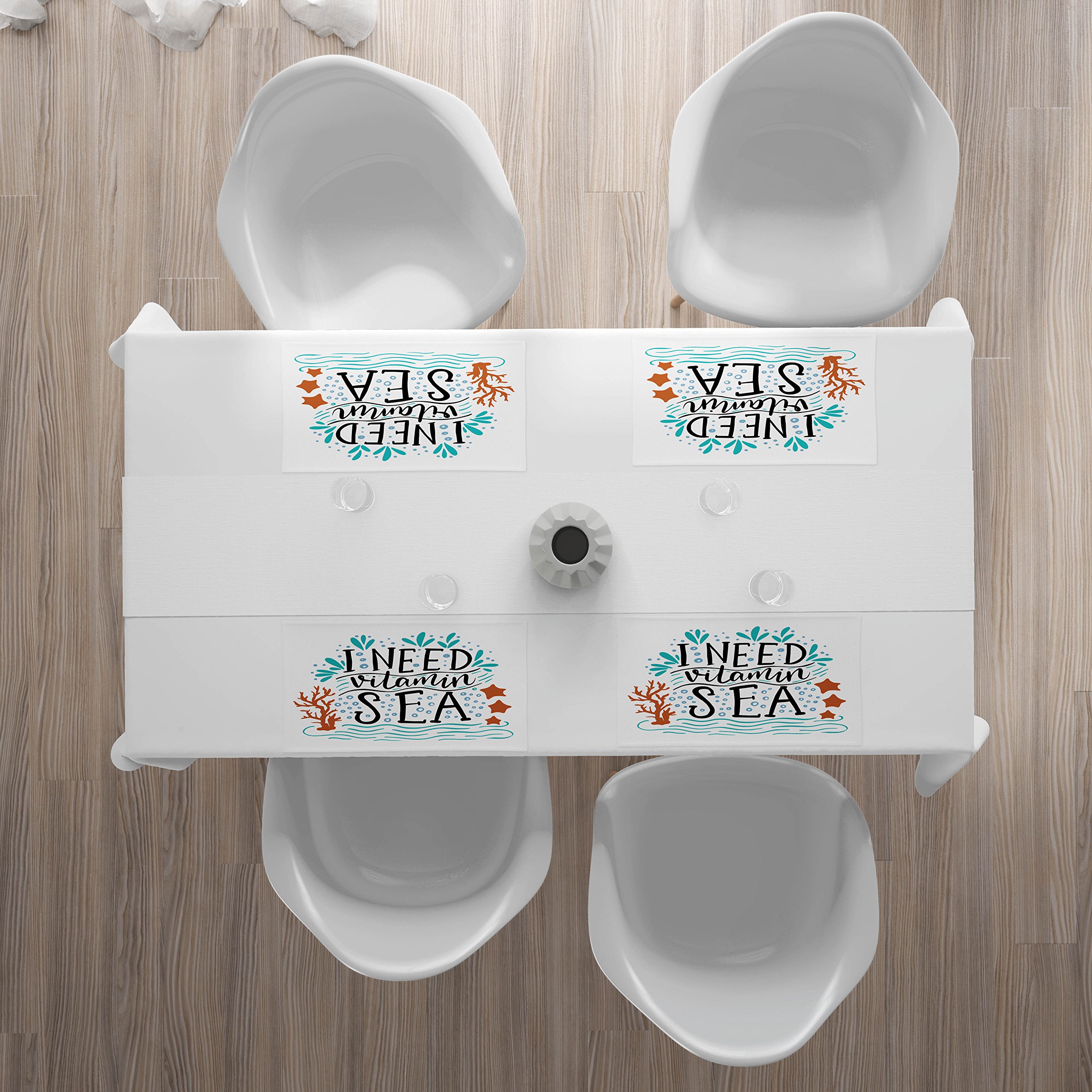 Ambesonne Sea Themed Place Mats Set of 4 - Hand Drawn Coral Waves, Starfish & Bubbles Design with 'I Need Vitamin Sea' Inspirational Quote | Washable Fabric Dining Table Mats for Kitchen, Restaurant & Beach House Decor | Perfect for Coastal Dining, Summer Parties & Ocean Lovers