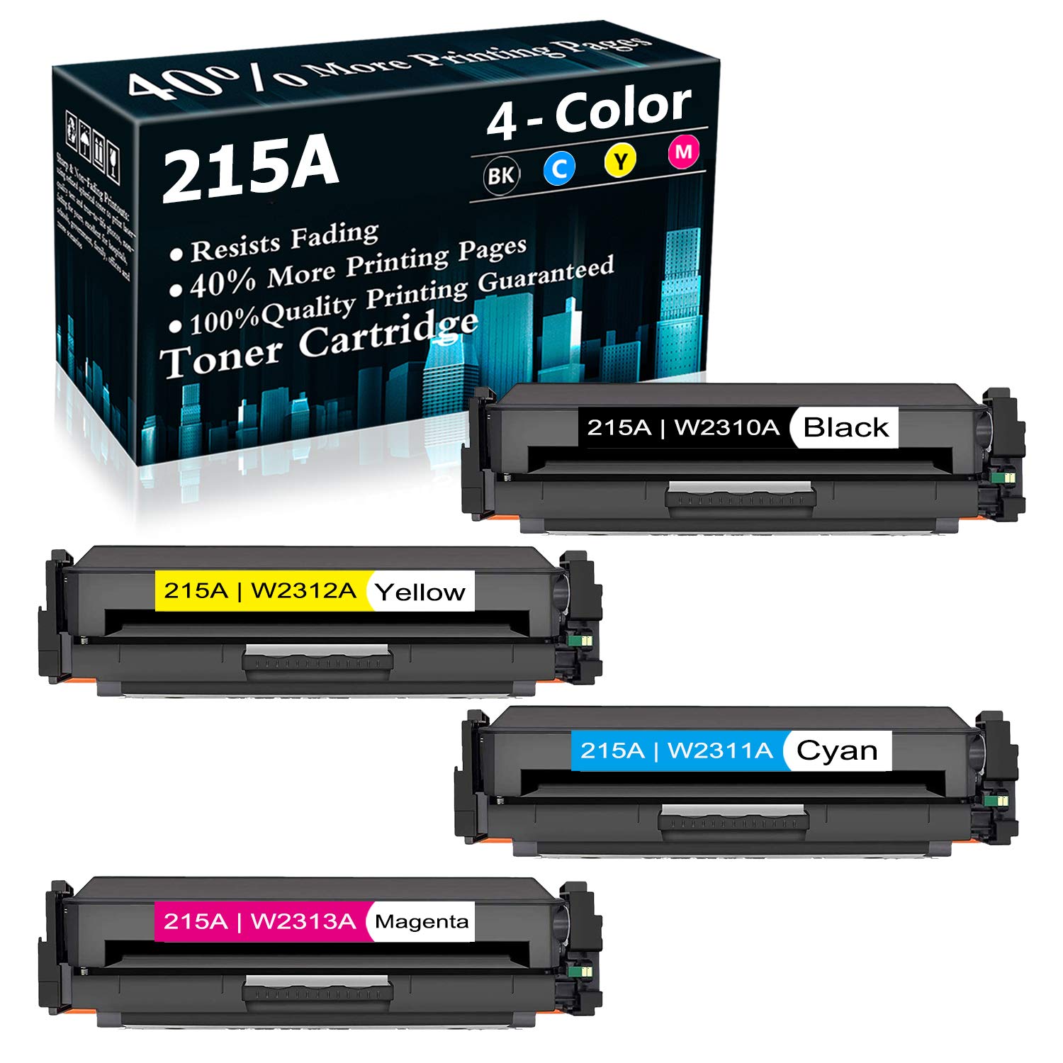 Premium 4-Pack (Black+Cyan+Yellow+Magenta) 215A Toner Cartridges - W2310A W2311A W2312A W2313A Replacement for HP Color LaserJet Pro MFP M182nw (7KW55A) M182n (7KW54A) M183fw (7KW56A) M155 M182 Printers | Ideal for Office Documents, Business Reports & High-Quality Color Printing