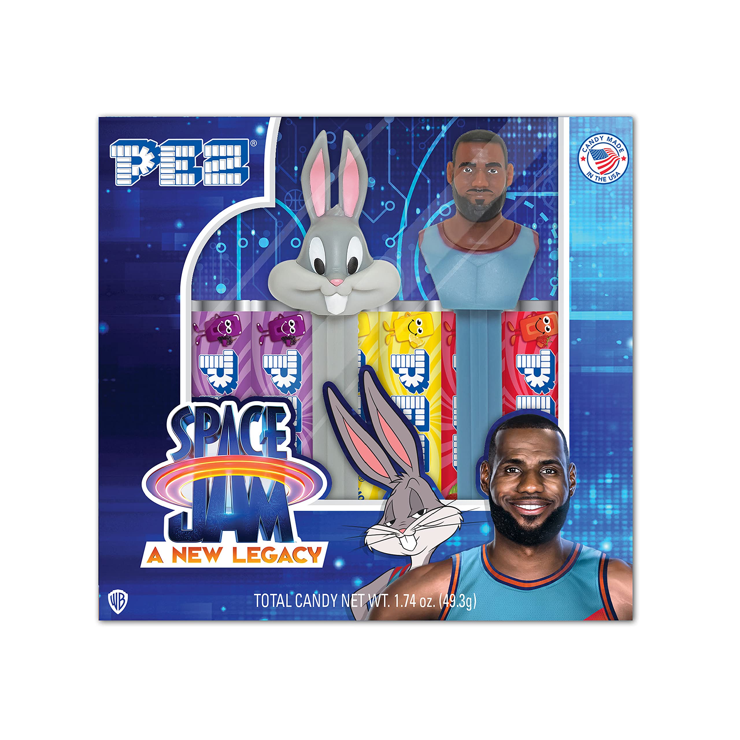 PEZ Candy Space Jam Gift Set with Bugs Bunny & LeBron James Dispensers - 6 Pack of Refills - Fun Collectible Candy Dispensers for Kids, Movie Fans & Gift Giving - Perfect for Birthdays, Halloween & Movie Nights