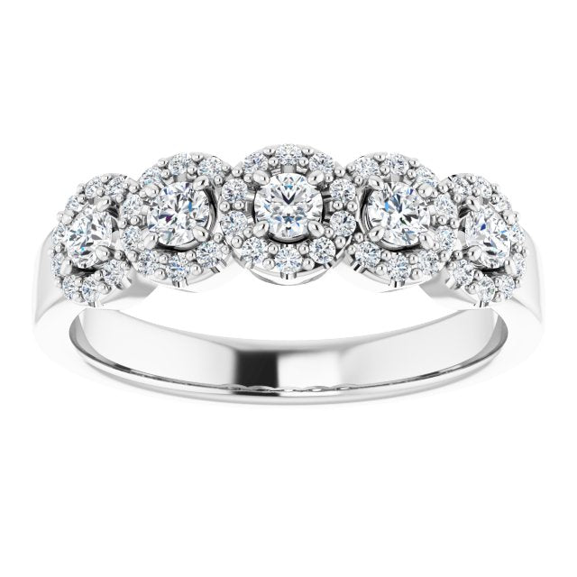 0.50 Carat Round Cut Diamond 5 Stone Halo Wedding Band Ring for Women - Elegant Bridal Jewelry for Engagement, Anniversary & Special Occasions