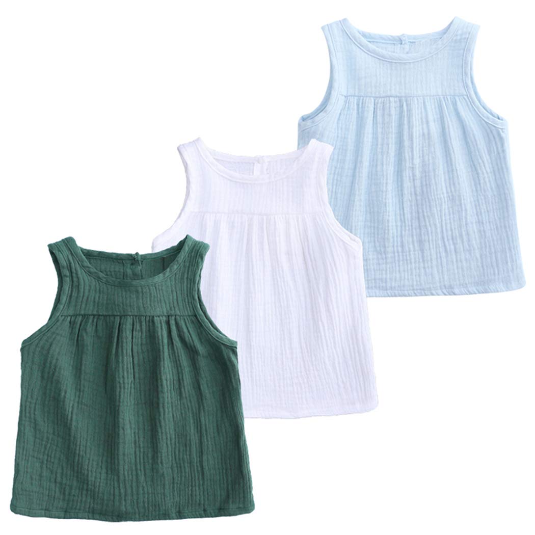 Baby Girls & Boys Cotton Linen Blend Solid Color Vest Tee - Soft Cute Tank Tops for Toddlers - Perfect for Summer Playtime, Beach Outings & Casual Wear
