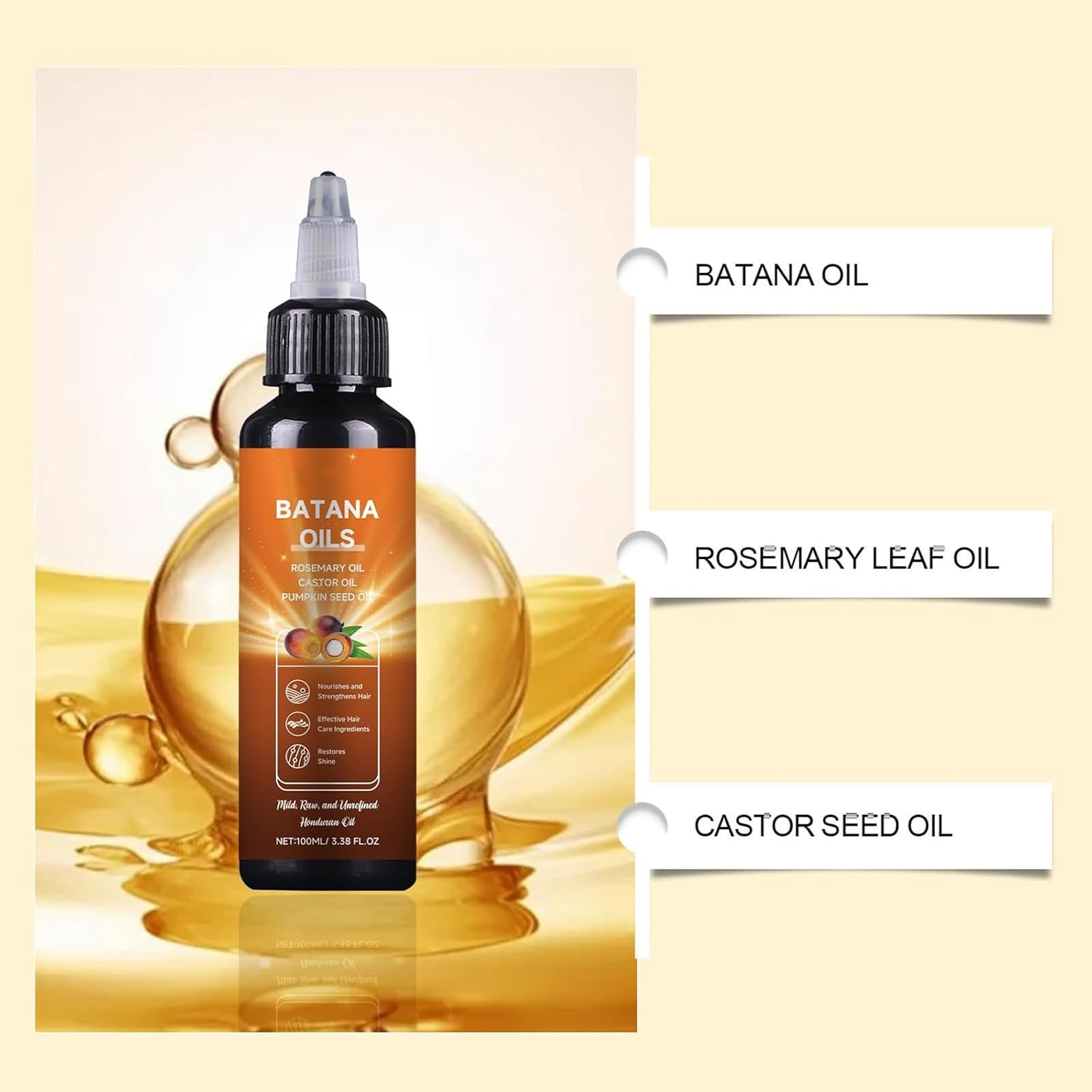 **100% Pure Natural Batana Oil for Hair Growth – 4-in-1 Scalp & Hair Treatment with Pumpkin Seed & Rosemary Oil – Promotes Thicker, Healthier Hair – Perfect for Dry Scalp, Split Ends & Daily Nourishment**