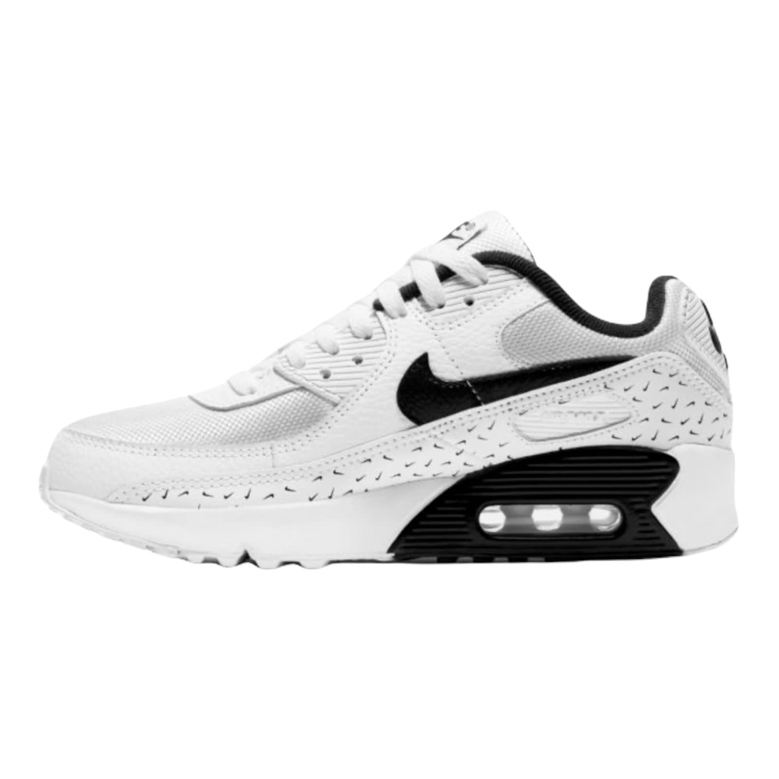 Nike Air Max 90 White Black Swoosh Edition Grade School Sneakers DC9198-100 - Comfortable Running Shoes for Kids, Perfect for School, Sports & Casual Wear