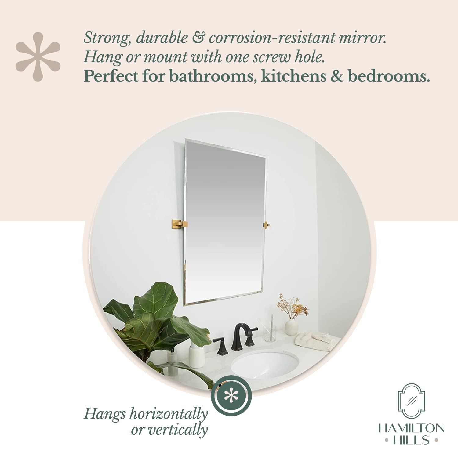 Hamilton Hills Frameless Wall-Mounted Vanity Mirror - Adjustable Rectangle Bathroom Mirror with Brushed Gold Brackets - 30x40 Inch Tilting Pivoting Mirror for Modern Decor - Perfect for Makeup, Shaving & Home Spa Setup