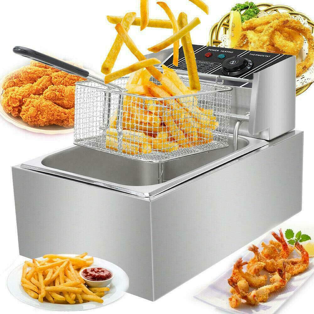 Commercial & Home Use 2500W Electric Deep Fryer - 6L Stainless Steel Single Tank with Basket, Lid & Filter - Perfect for Restaurants, Catering & Family Cooking