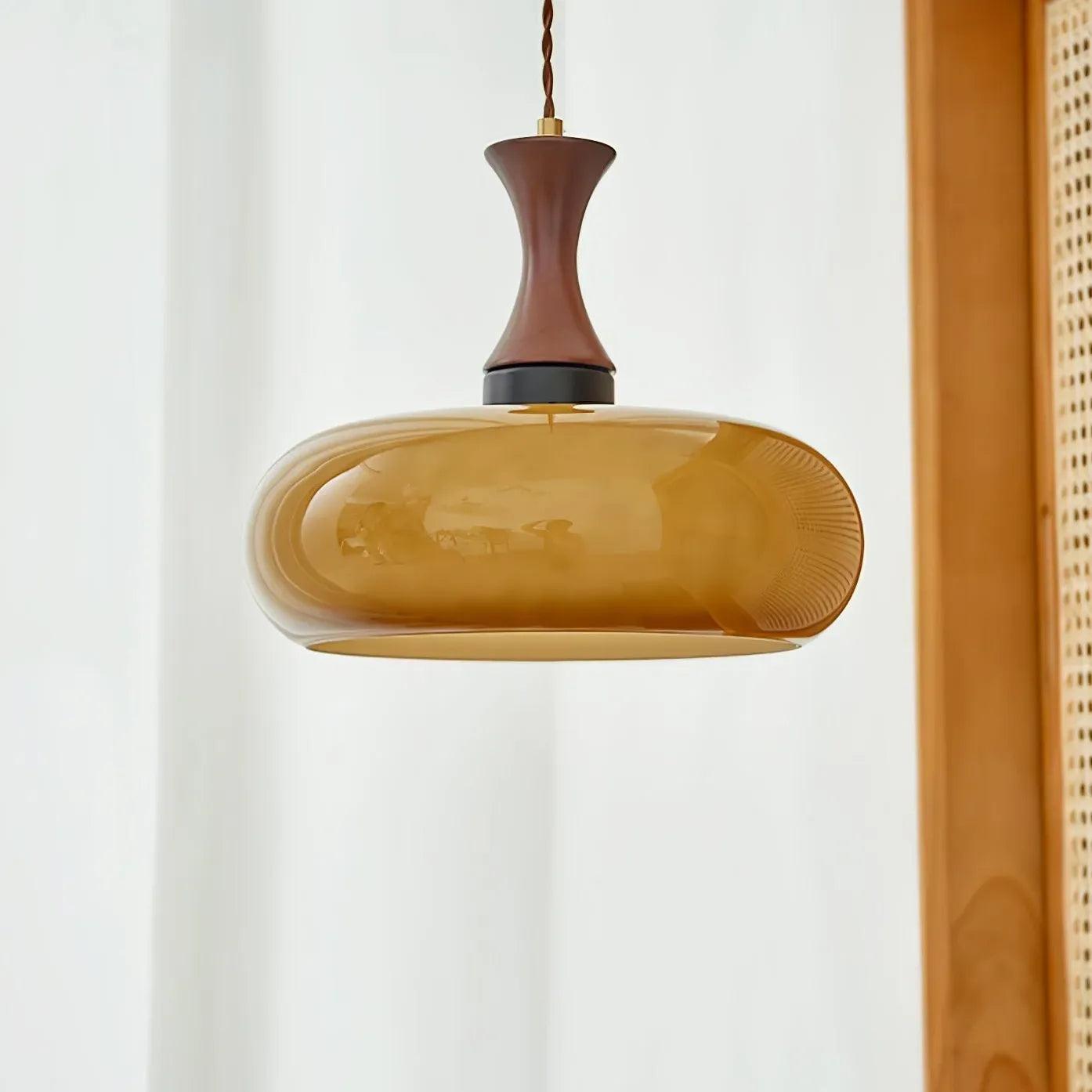 Vintage Brown Glass Pendant Light - Flat Spherical Design for Kitchen Island, Dining Room, and Bedroom Lighting
