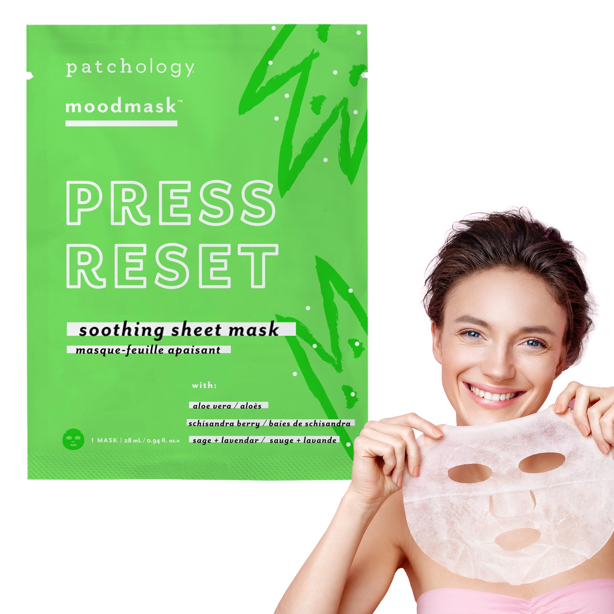 Patchology Soothing Face Mask with Aloe Vera, Lavender & Schisandra Berry - Hydrating Sheet Mask for Dry Skin, Improves Complexion & Revitalizes Face (1 Count) | Perfect for Spa Nights, Post-Travel Skin Recovery & Self-Care Routines
