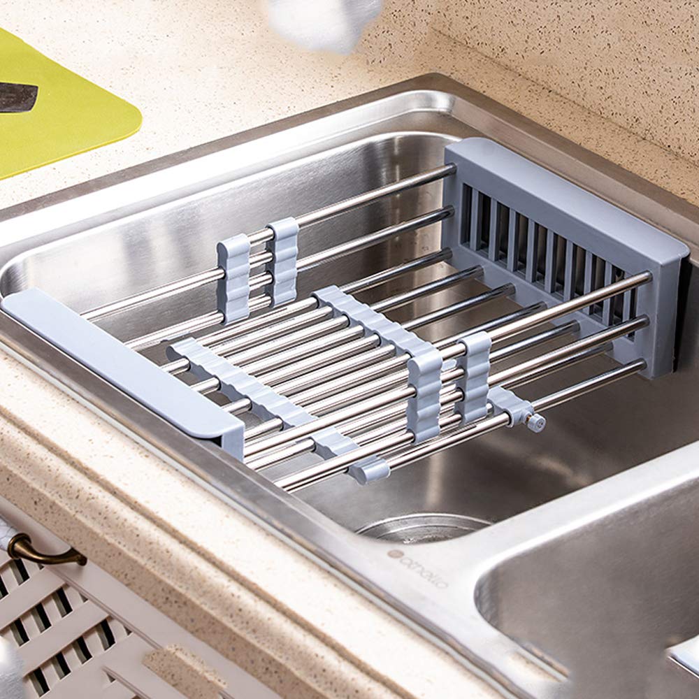 Adjustable Stainless Steel Retractable Kitchen Sink Drain Rack - Widened Edge & Reinforced Design for Dish Drying - Perfect for Small Spaces, RV Kitchens & Compact Households