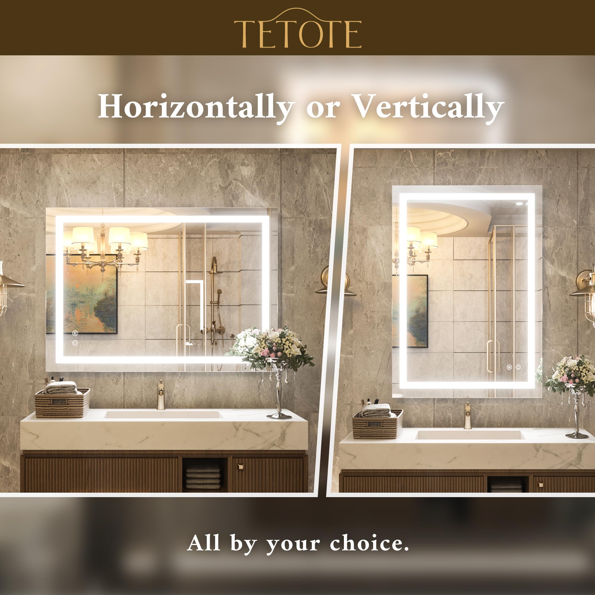 30 x 36 Inch LED Bathroom Mirror with Dimmable Lights - Anti-Fog Vanity Mirror for Makeup - Wall Mounted Modern Lighted Mirror with Tempered Glass - Perfect for Home Spa, Dressing Room & Luxury Bathroom Decor