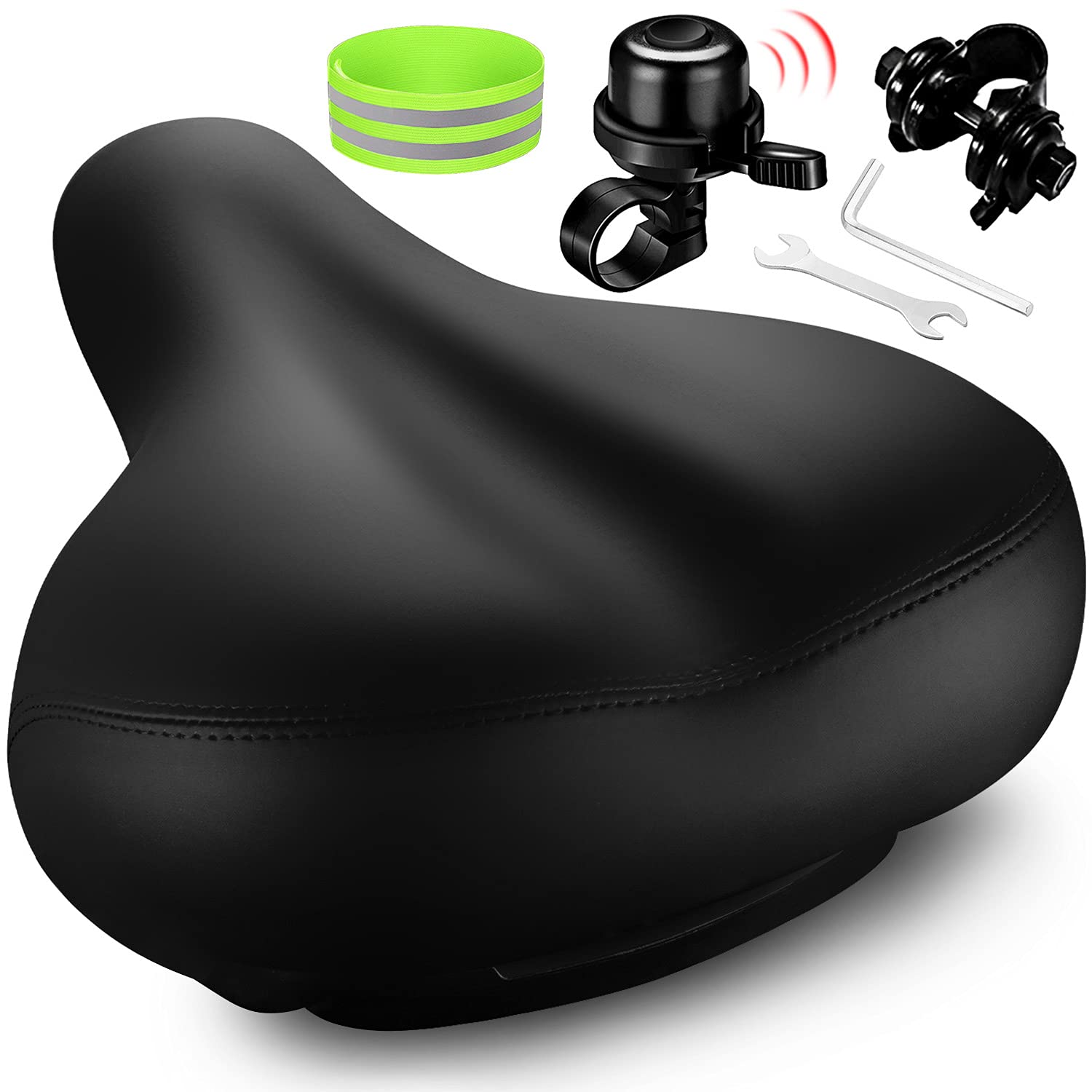 Roguoo Comfortable Memory Foam Bike Seat - Wide Shock Absorbing Bicycle Saddle for Men & Women - Sweatproof Replacement for Exercise Bikes, Mountain Bikes - Perfect for Commuting, Cycling & Outdoor Workouts