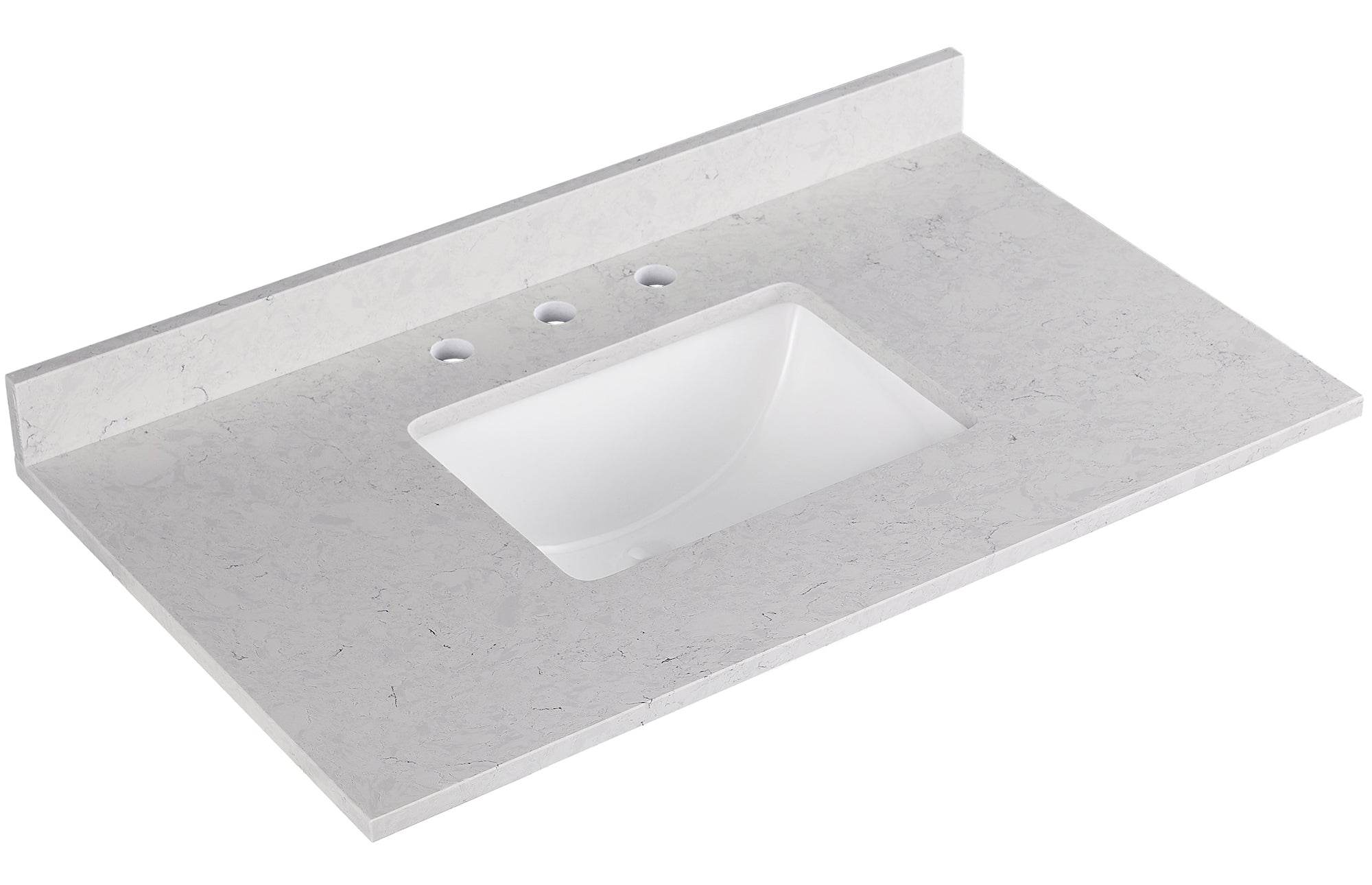 Amalfi 37W x 22D White Engineered Marble Bathroom Vanity Top with Rectangular Undermount Sink - Perfect for Modern Bathroom Renovations and Home Upgrades