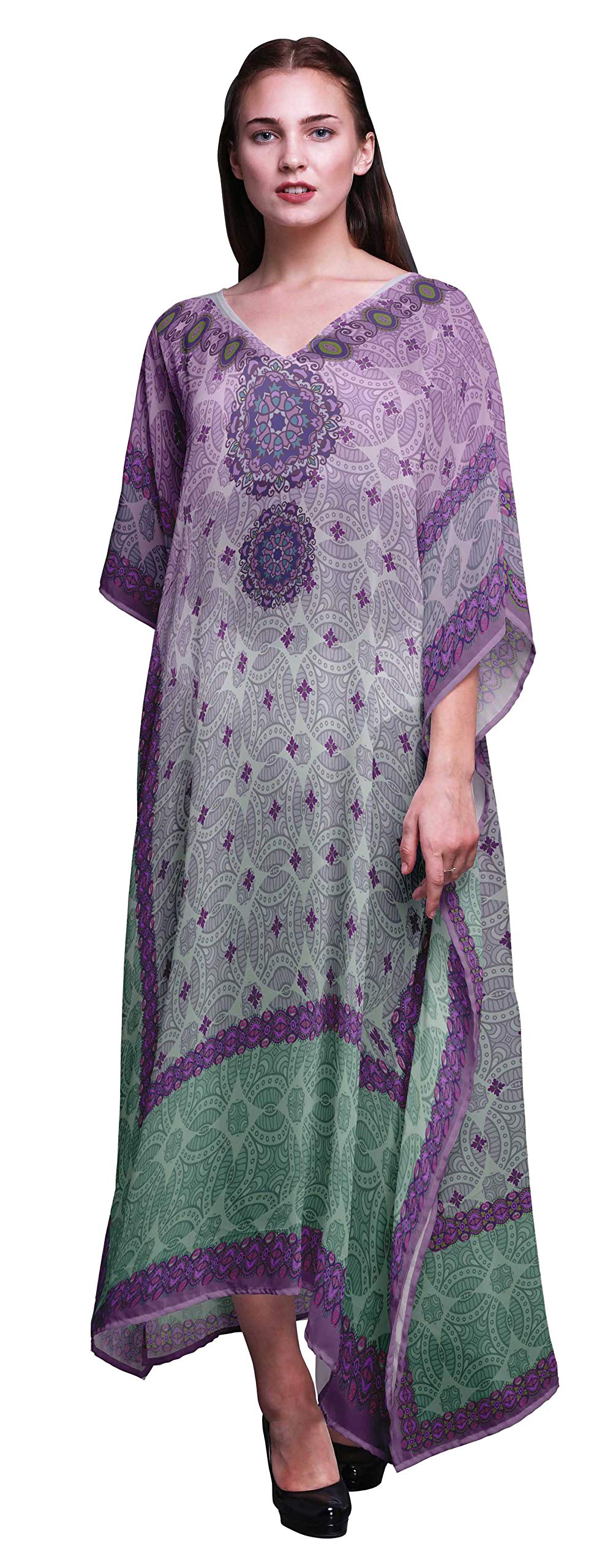 Stylish Floral Ethnic Beach Kaftan - Women's Long Bikini Cover Up Maxi Dress for Summer Vacation & Poolside Relaxation