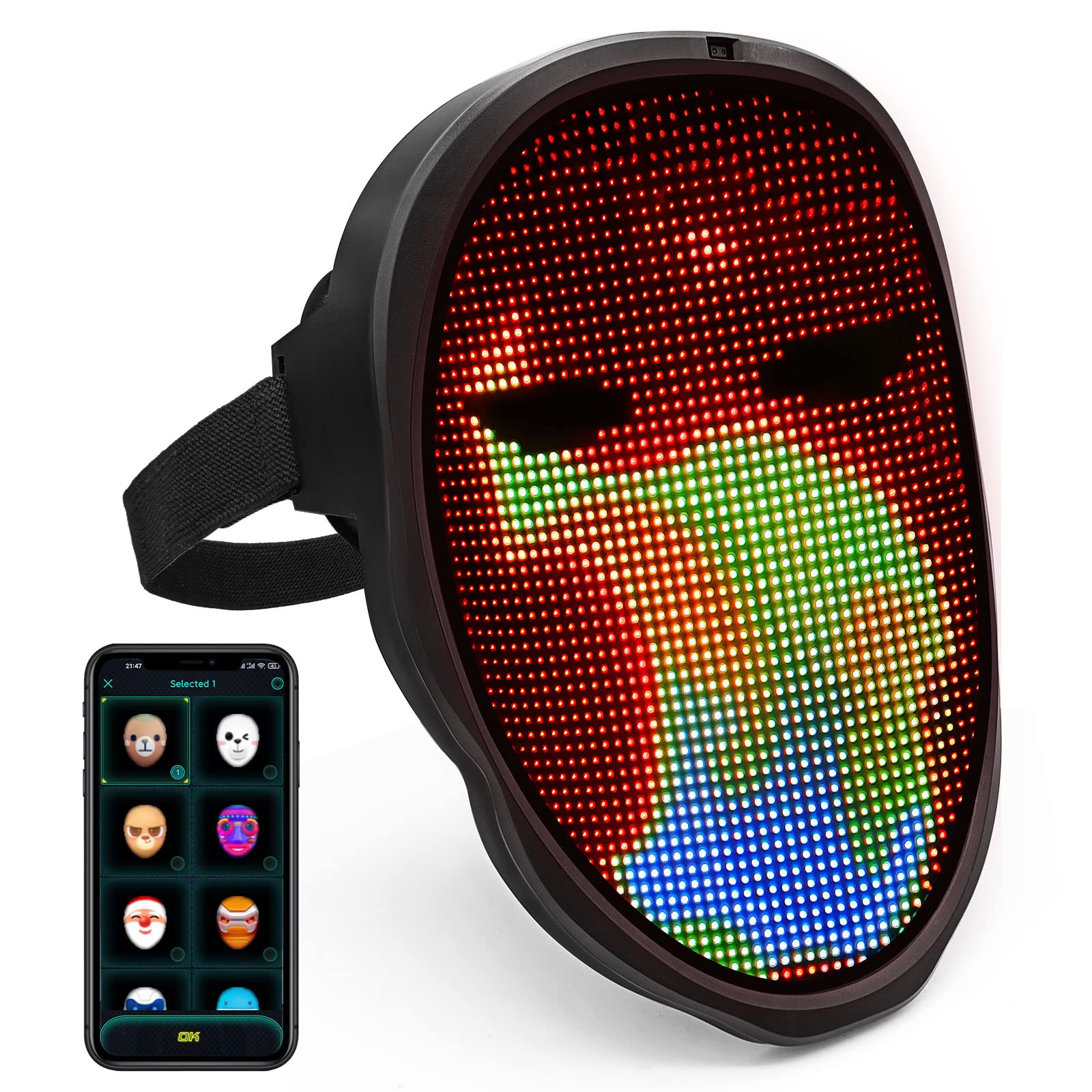 LED Light Up Mask for Halloween & Christmas - Glow in the Dark Transforming Face Mask for Kids, Women & Men - Perfect for Costume Parties, Festivals & Holiday Celebrations