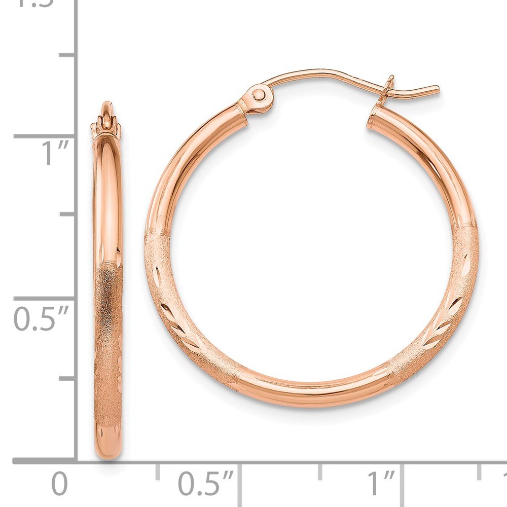 14K Rose Gold Diamond-Cut Hoop Earrings 25mm - Brushed Matte Finish Dainty Huggie Hoops for Women, Perfect for Everyday Wear, Date Nights & Special Occasions