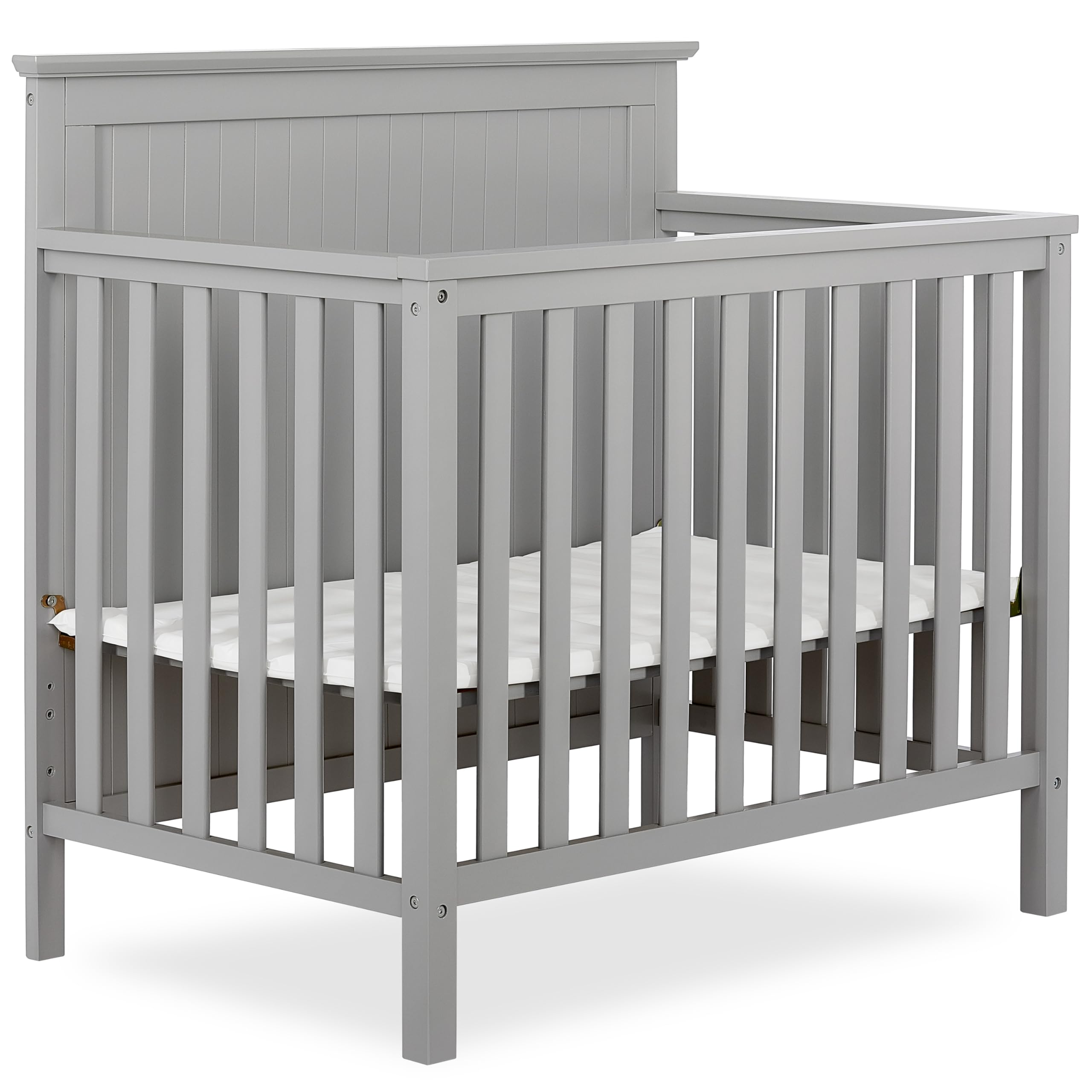 Dream On Me Ava 4-in-1 Convertible Mini Crib in Pebble Grey | GREENGUARD Gold Certified Non-Toxic Baby Crib | Includes 1