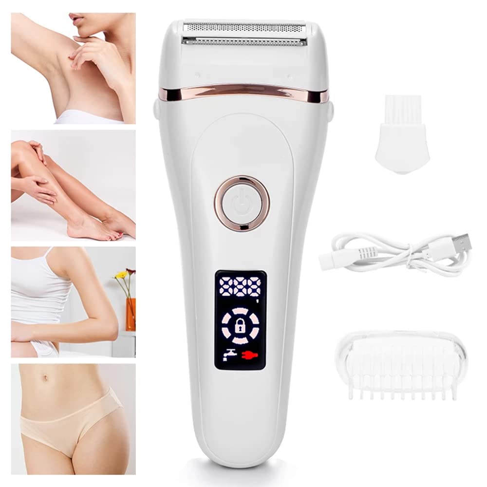 Electric Lady Shaver & Bikini Trimmer for Women - Rechargeable Cordless Wet/Dry Painless Hair Removal with LED Display - Legs, Underarms, Bikini Line - Perfect for Travel, Gym & Home Use (White)