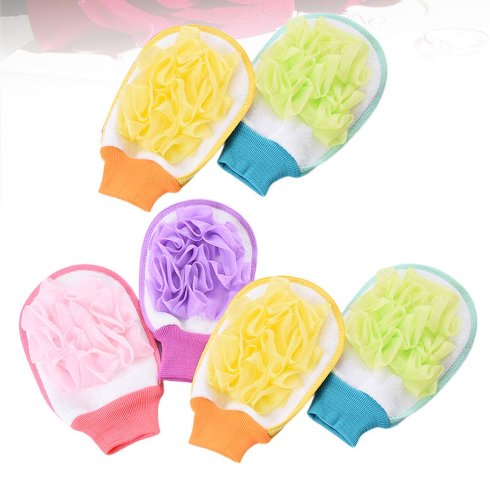 6-Pack Exfoliating Body Scrub Mitts - Loofah Sponge Pouf for Dead Skin Removal & Spa Bath | Shower Scrubber for Smooth Skin (Random Colors) - Perfect for Home Spa, Gift Sets & Daily Skincare Routine