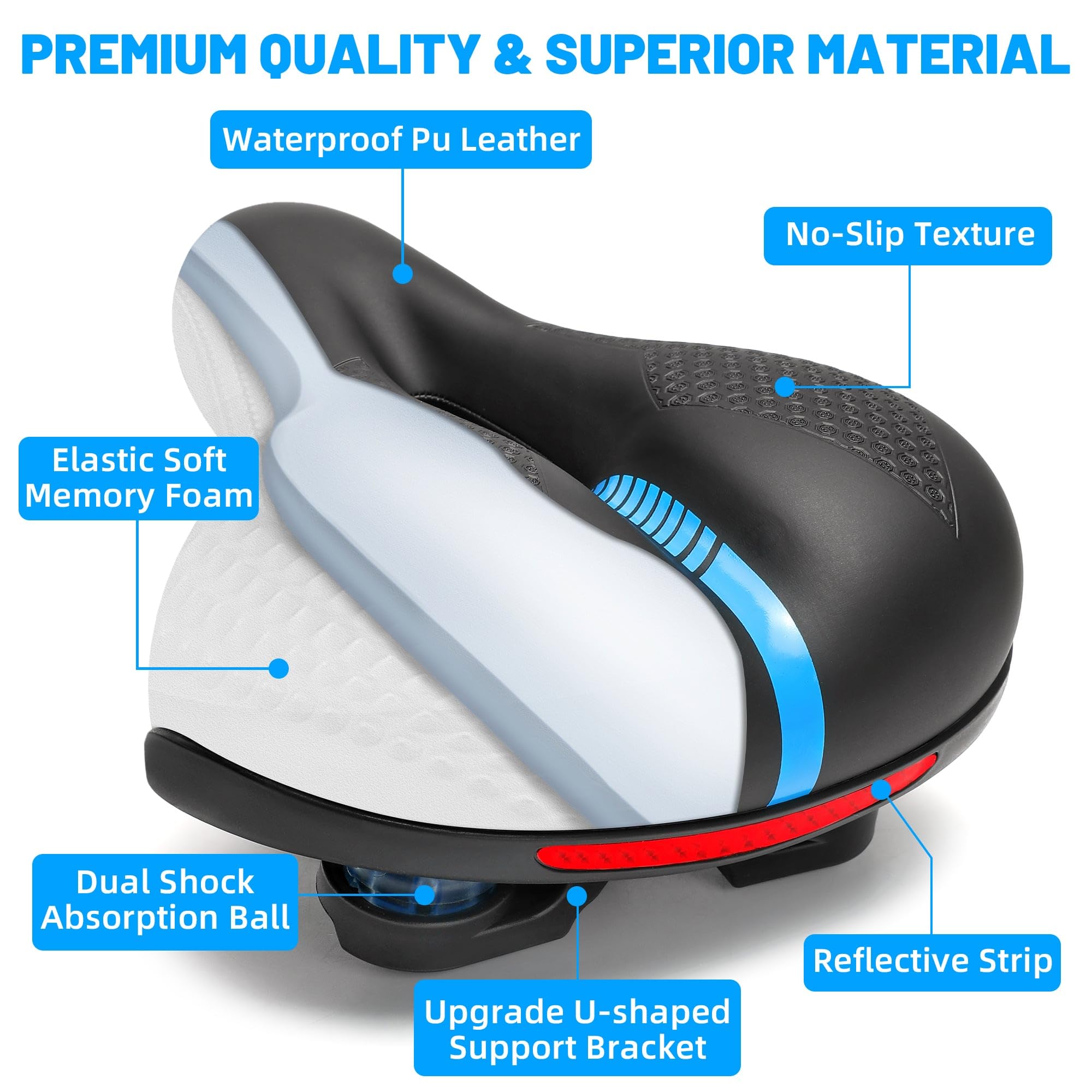 Comfortable Memory Foam Bike Seat for Men & Women - Thick Soft Bicycle Saddle Cushion - Universal Replacement for Mountain Bike, Ebike, Beach Cruiser & Stationary Bikes - Perfect for Commuting, Cycling & Outdoor Adventures