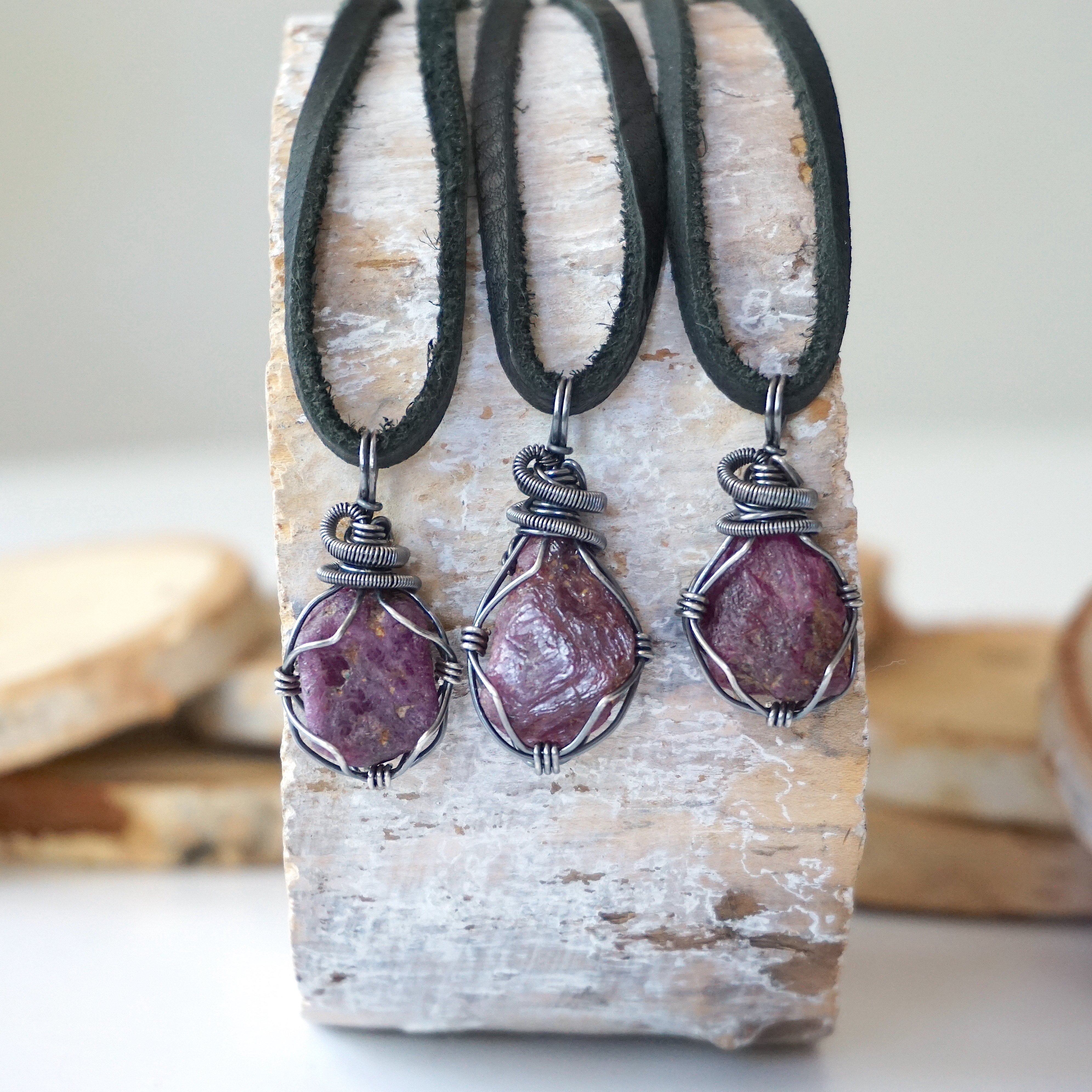 Natural Raw Ruby Pendant Necklace for Men - Handmade Gemstone Jewelry Gift for Him - Perfect for Casual Wear, Date Nights & Special Occasions