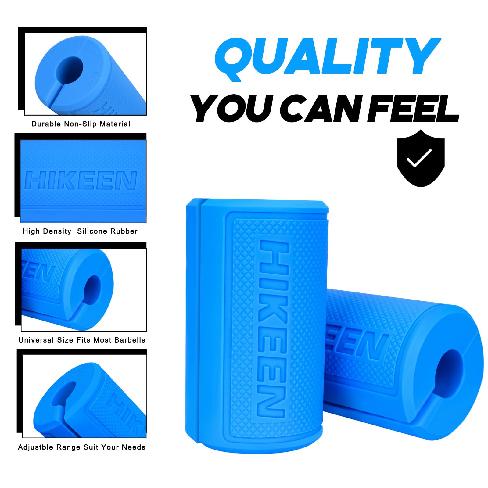 Hikeen Thick Bar Dumbbell Grips - Non-Slip Hard Rubber Barbell Grips for Weight Lifting & Strength Training - 1.77