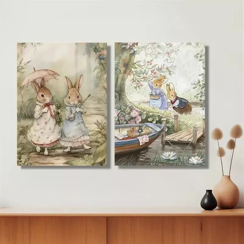 2pcs Romantic Rabbit Lovers Painting - Framed Canvas Wall Art 50x75cm | High Quality Print | 100% Australian Made | Ready to Hang | Perfect for Living Room, Bedroom & Nursery Decor
