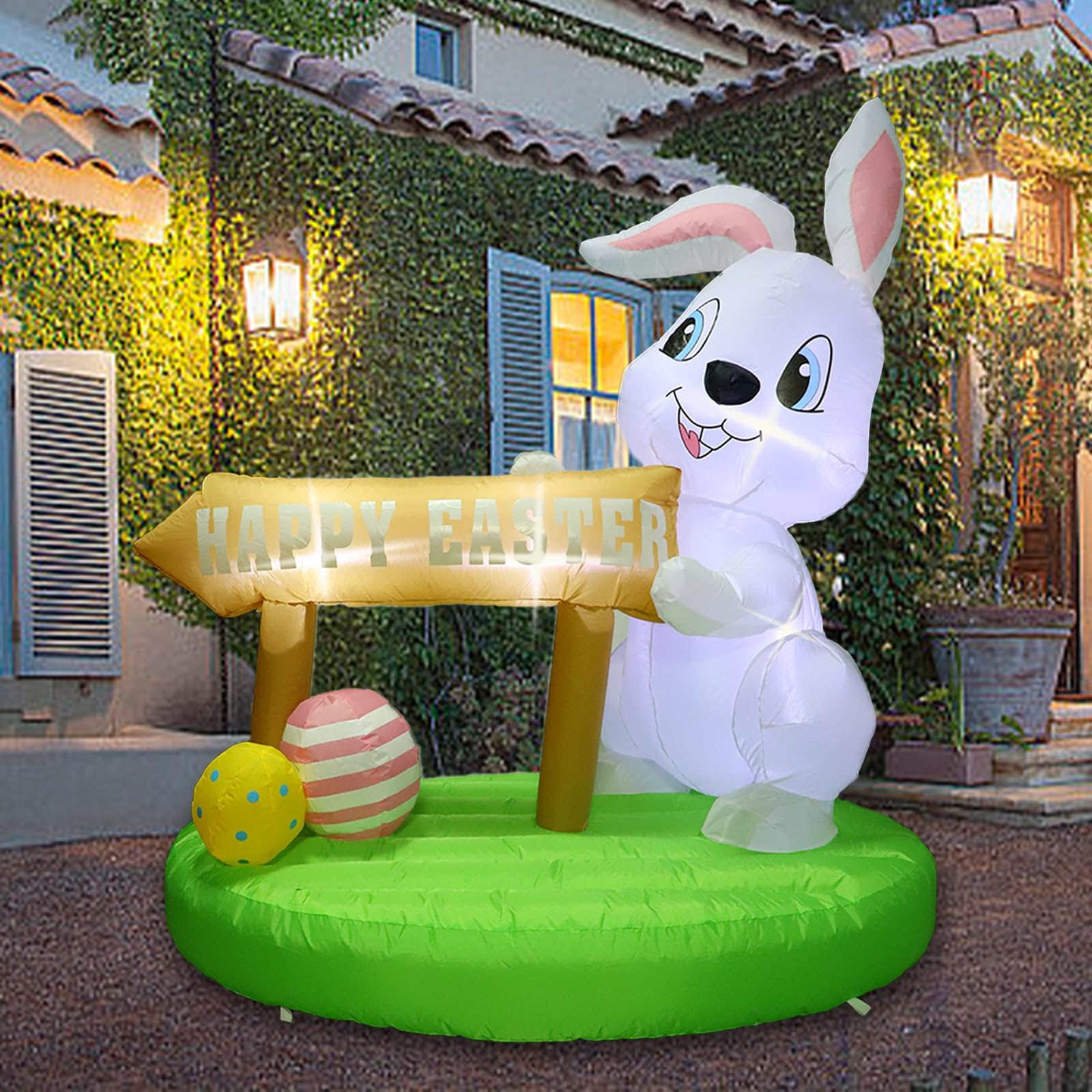 6FT LED Lighted Inflatable Easter Bunny Decor - Outdoor Holiday Yard Decoration with Blow Up Bunny Eggs for Easter Party (Rabbit Style 3) | Perfect for Garden, Lawn, Front Yard & Easter Festivities