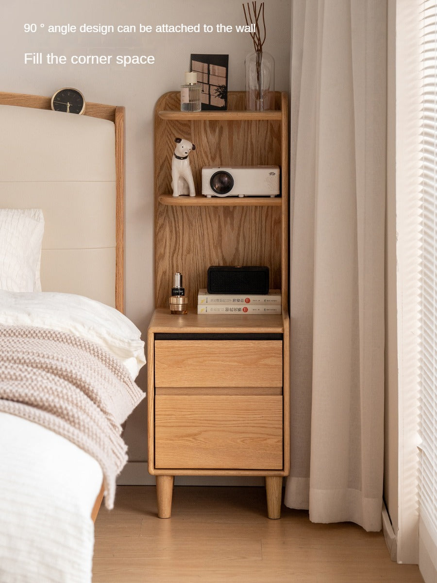 Modern Oak Solid Wood Nightstand - Bedside Table with Drawer for Bedroom Furniture - Perfect for Home Decor, Storage & Organization