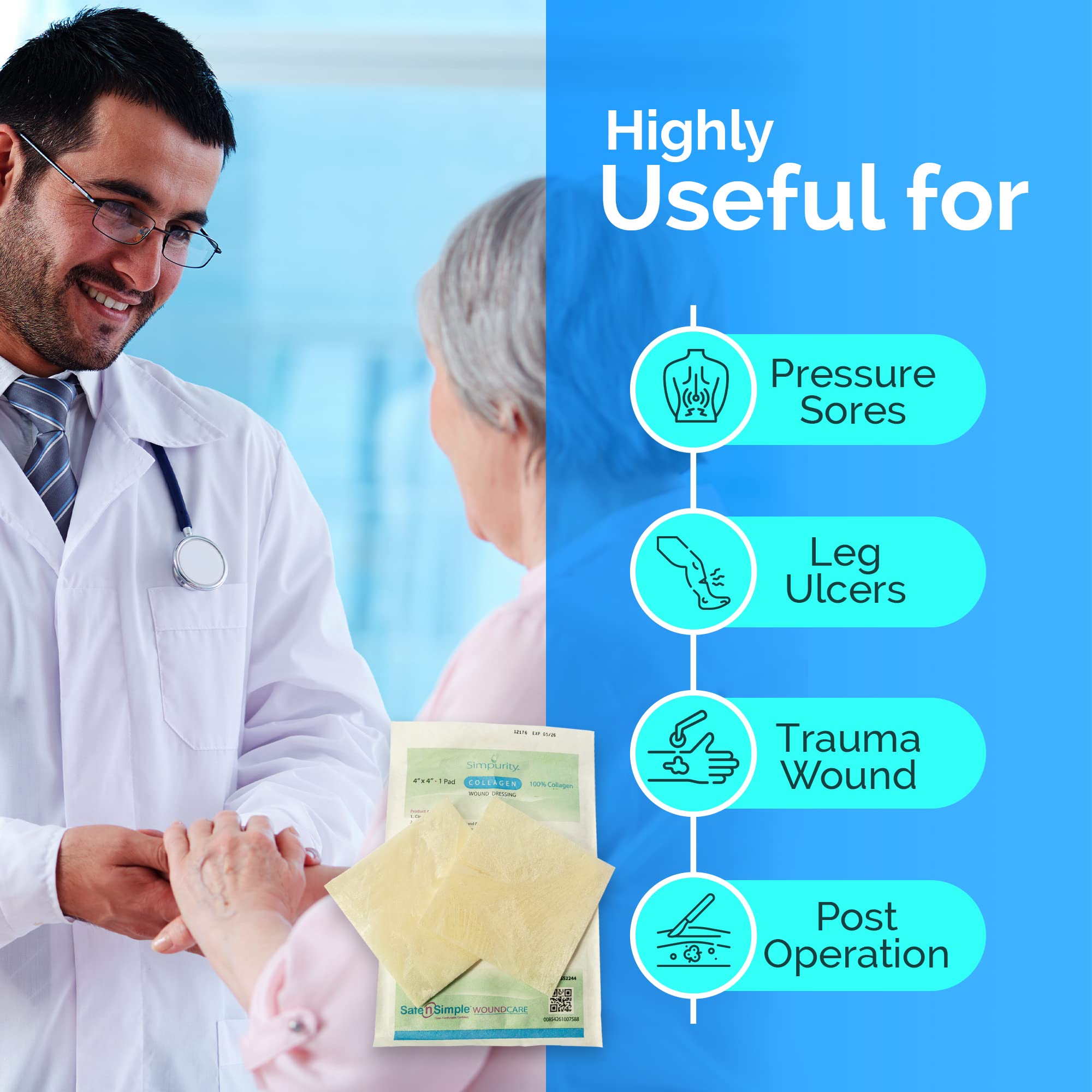 Simpurity Collagen Dressing Powder for Wounds - 1 Gram (10 Pack) | Medical-Grade Collagen Wound Care | Fast Healing for Cuts, Burns & Surgical Wounds | First Aid & Post-Surgery Recovery Essential