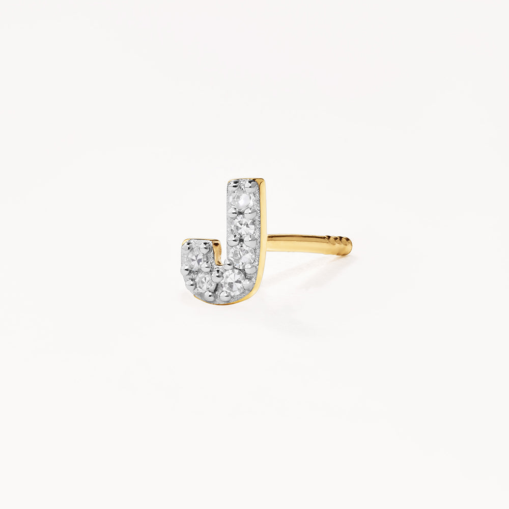 10k Gold Diamond Letter J Single Stud Earring - Elegant Initial Jewelry for Women, Perfect for Gifts, Birthdays & Everyday Wear