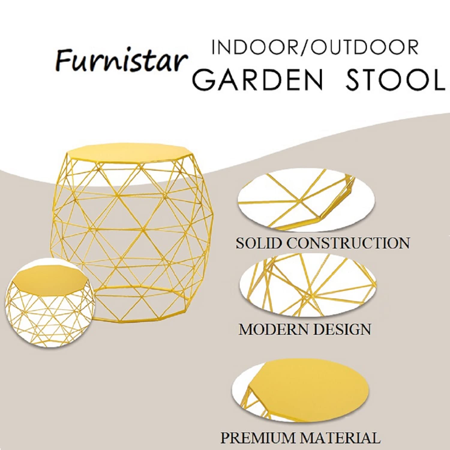 Furnistar 18 Inch Modern Accent End Table - Side Table, Nightstand or Plant Stand for Living Room, Bedroom, Patio & Garden - Indoor/Outdoor Use - Bright Yellow Home Decor