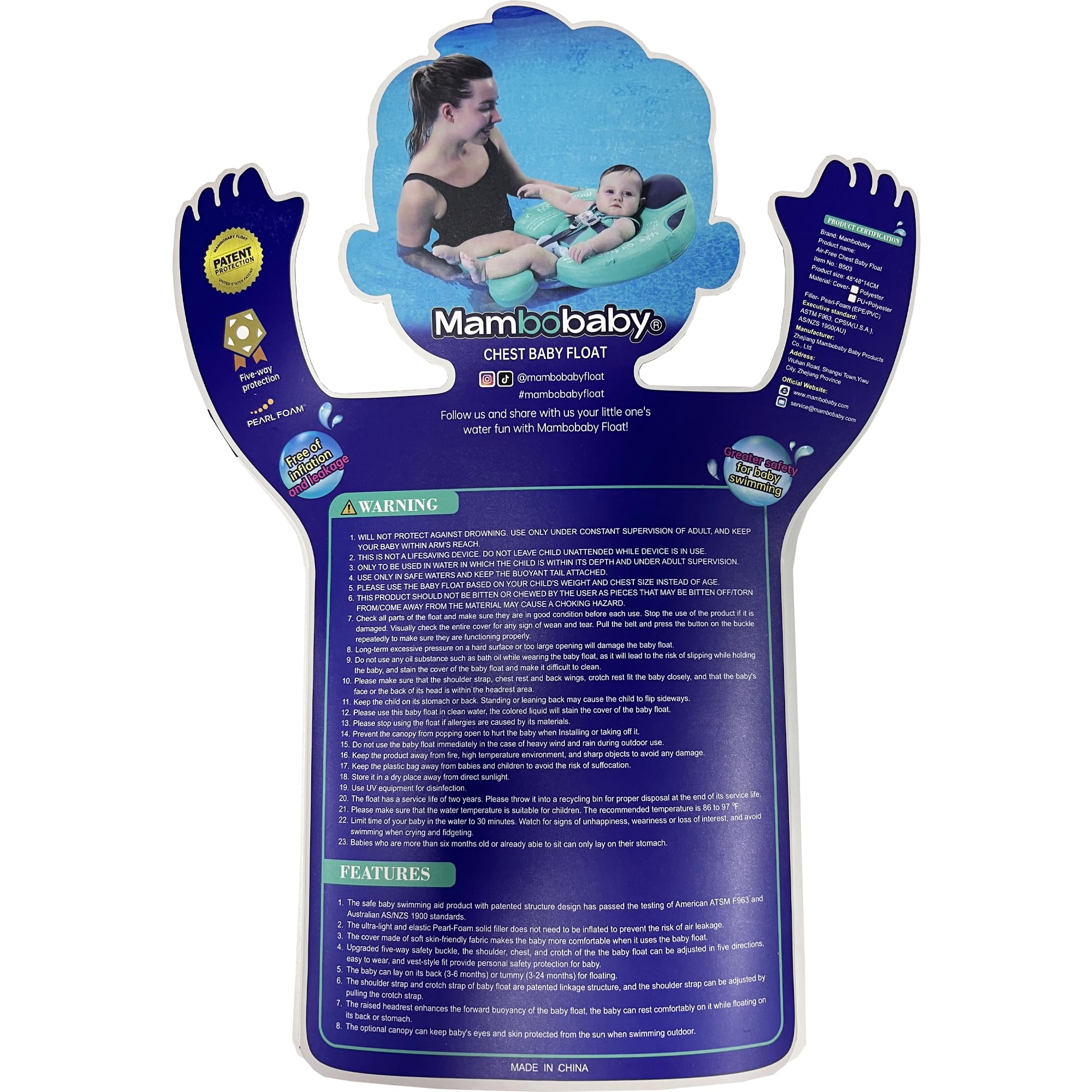 HECCEI Mambobaby Non-Inflatable Baby Swim Ring with Sunshade - Safe Infant Swimming Float for Babies 3-24 Months - Perfect for Pool, Beach & Water Play